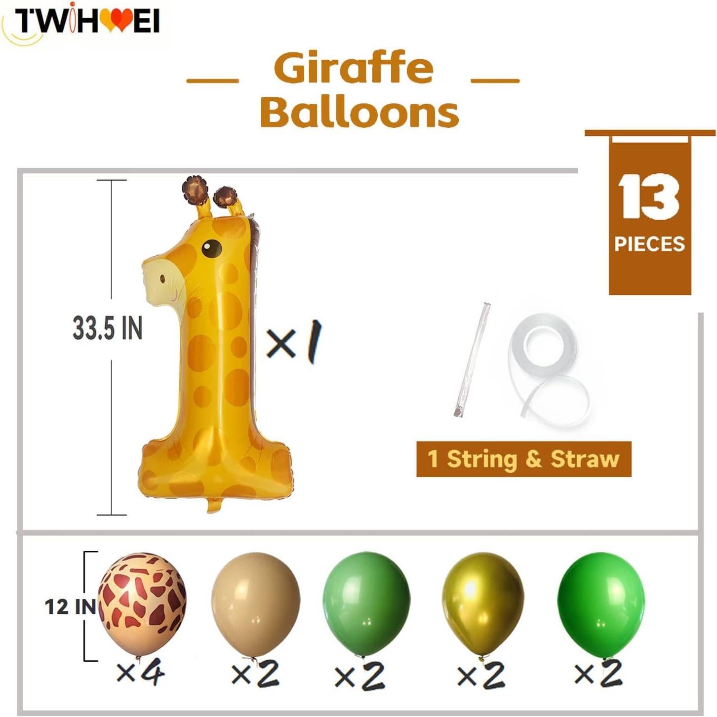 Globo Jirafa 40 cm TWIHWEI Decoración Safari 13 Pcs