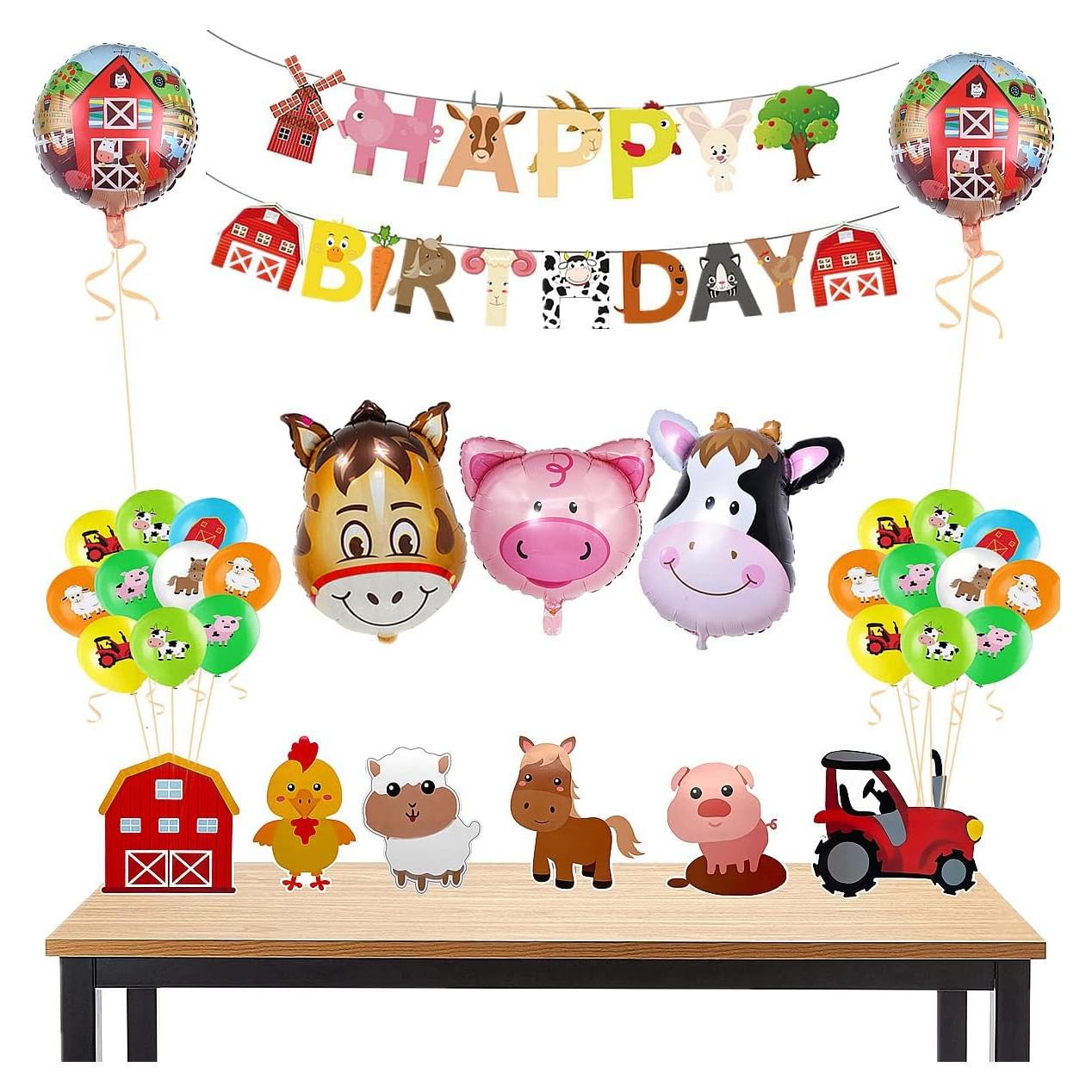 36 Pzs Decoración Fiesta Temática Granja - Animales y Globos
