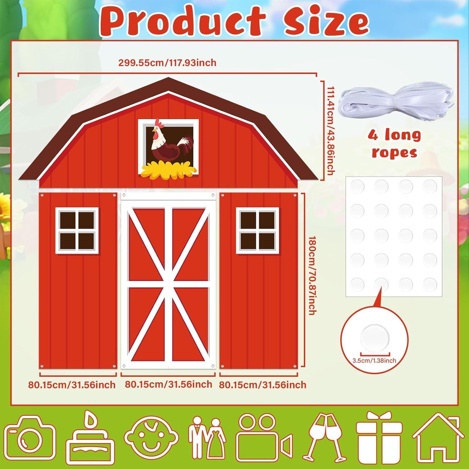 4Pcs Farm Animal Party Porch Banner Farm Birthday Party Decoration Barn Door Cover Hanging Banner Barnyard Awning Backdrop for Animal Birthday Photo Booth Props Supplies