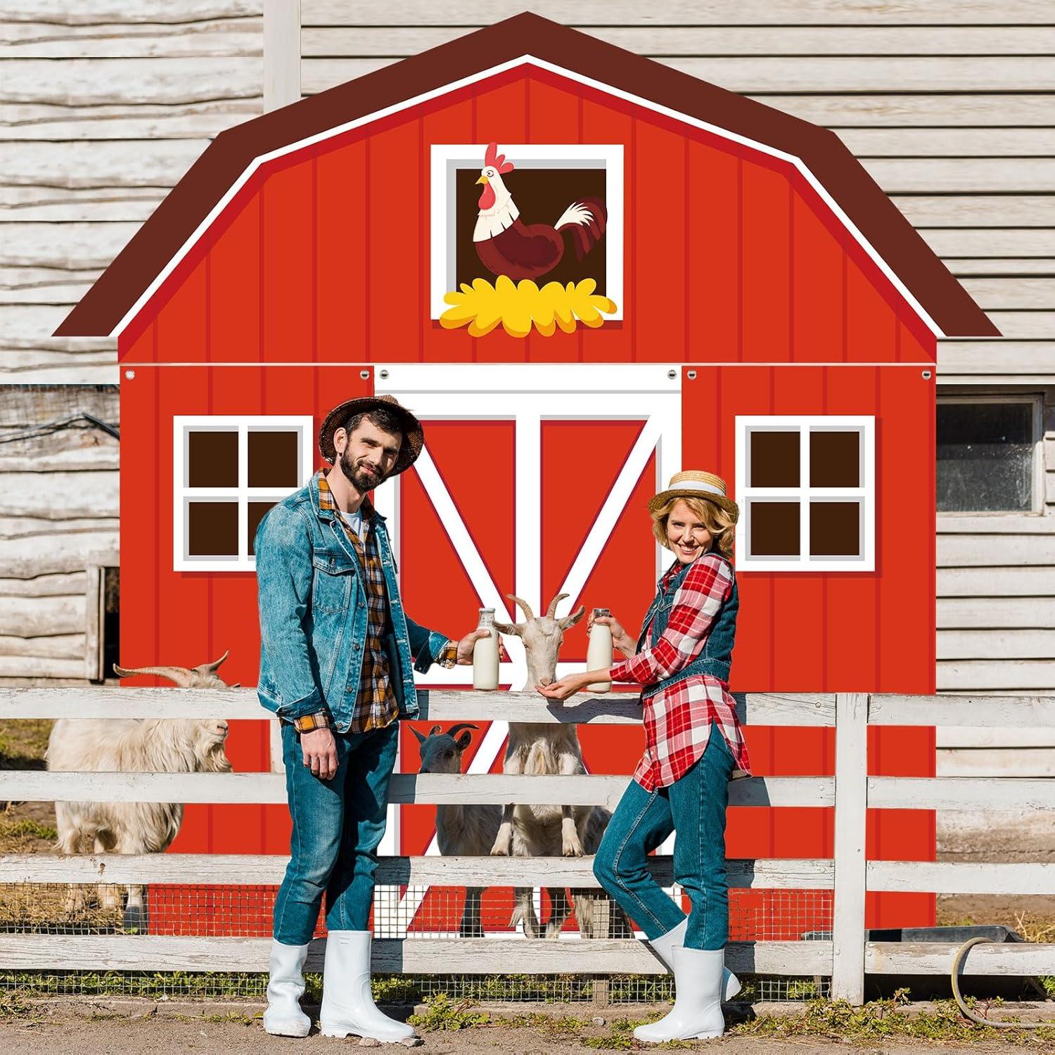 4Pcs Farm Animal Party Porch Banner Farm Birthday Party Decoration Barn Door Cover Hanging Banner Barnyard Awning Backdrop for Animal Birthday Photo Booth Props Supplies