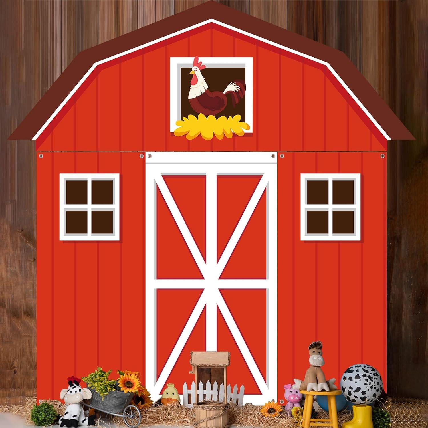 4Pcs Farm Animal Party Porch Banner Farm Birthday Party Decoration Barn Door Cover Hanging Banner Barnyard Awning Backdrop for Animal Birthday Photo Booth Props Supplies