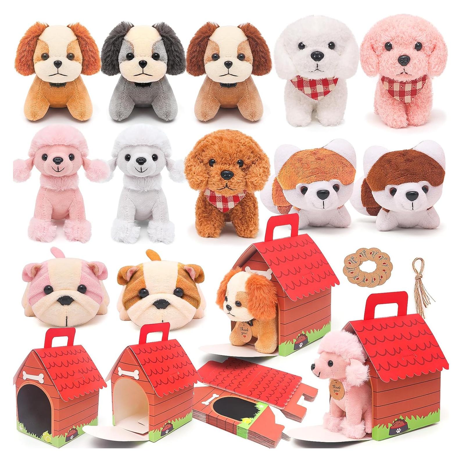 Juego de 12 Mini Perros de Peluche HAPGFS con Casa