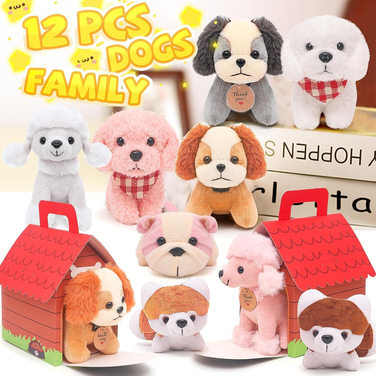 Juego de 12 Mini Perros de Peluche HAPGFS con Casa