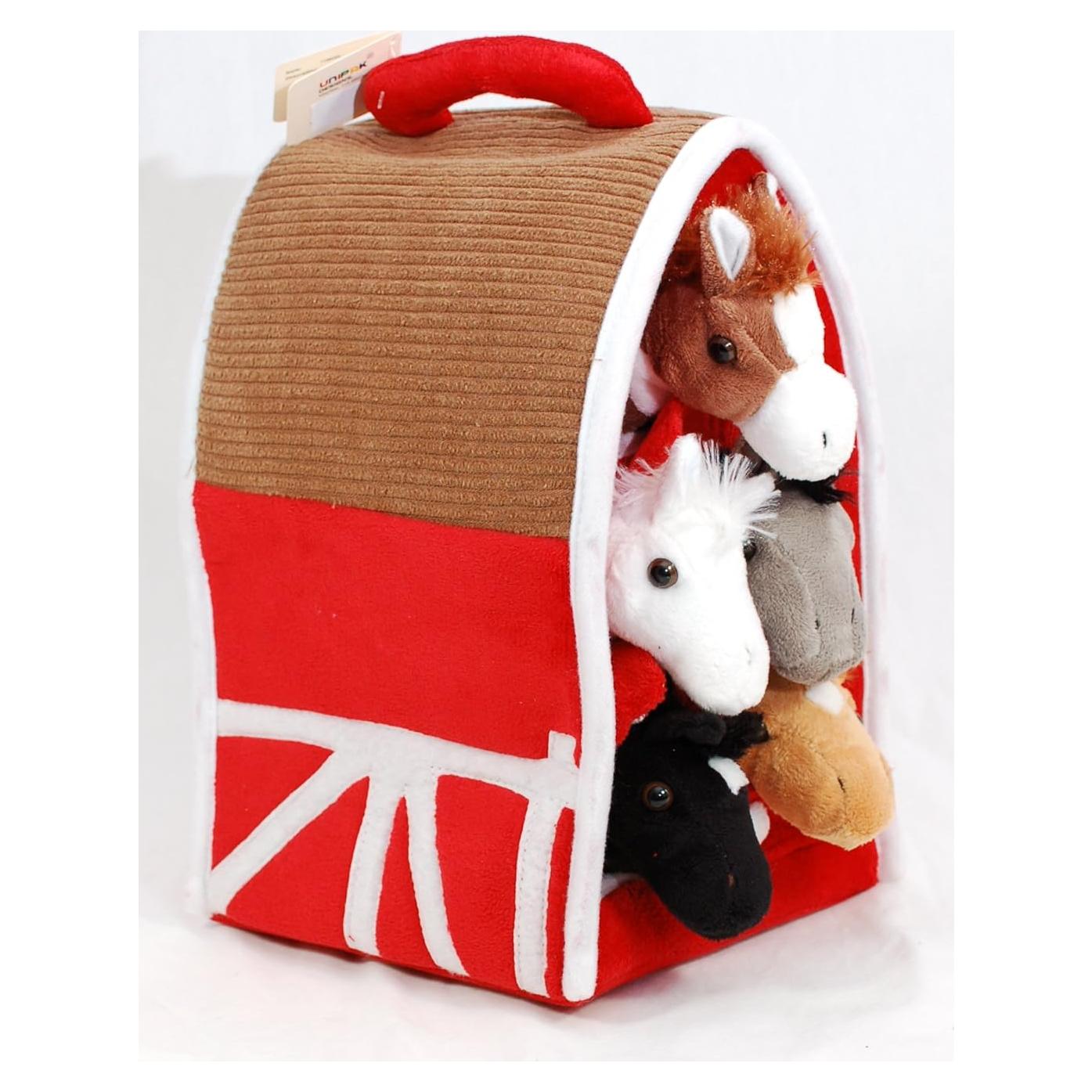 Granja de Peluche Unipak con 5 Caballos - 19x18x30.5 cm