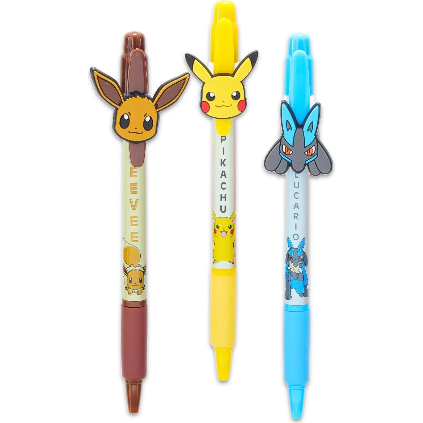 Juego de 6 Bolígrafos Pokémon Nintendo - Pikachu, Eevee, Lucario