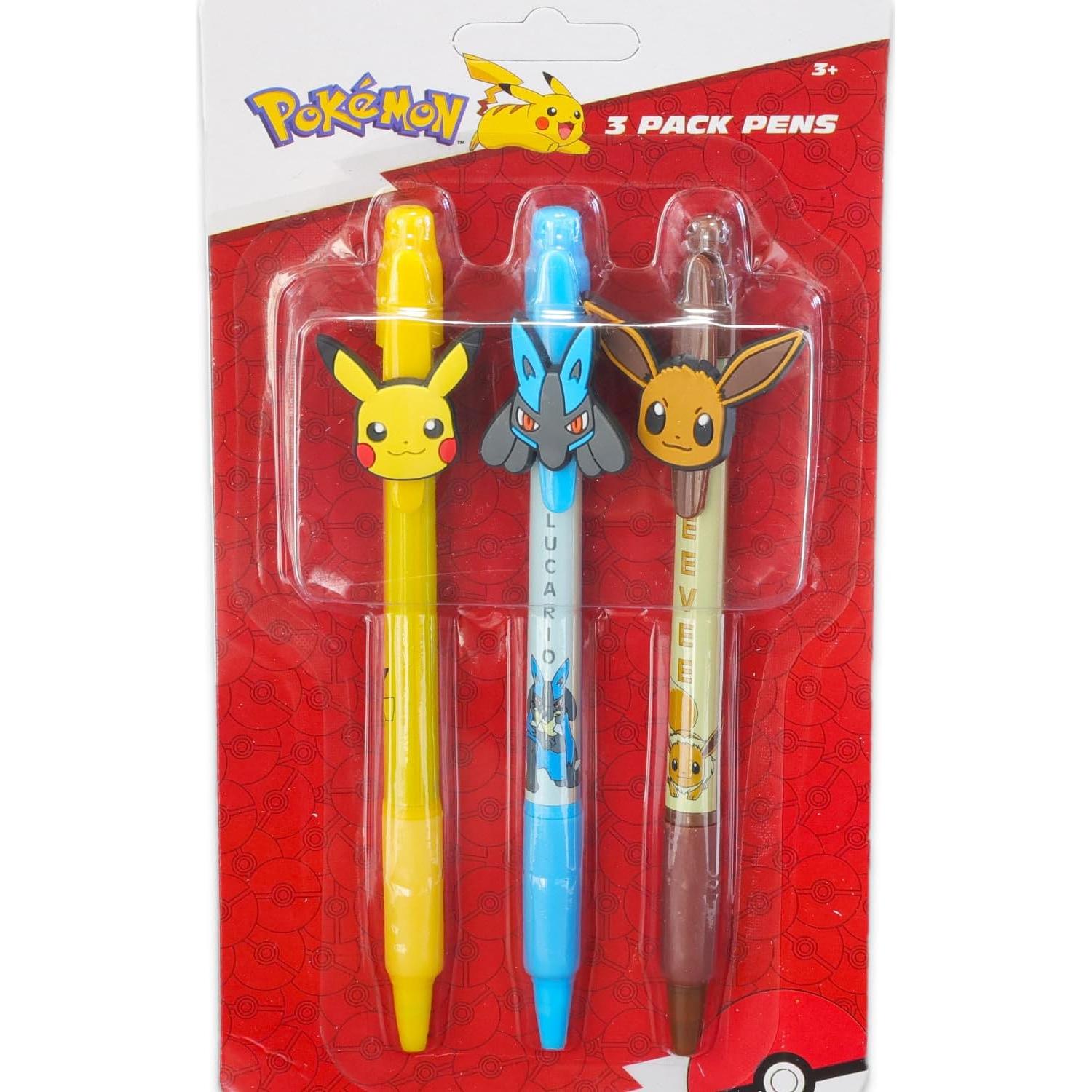 Juego de 6 Bolígrafos Pokémon Nintendo - Pikachu, Eevee, Lucario