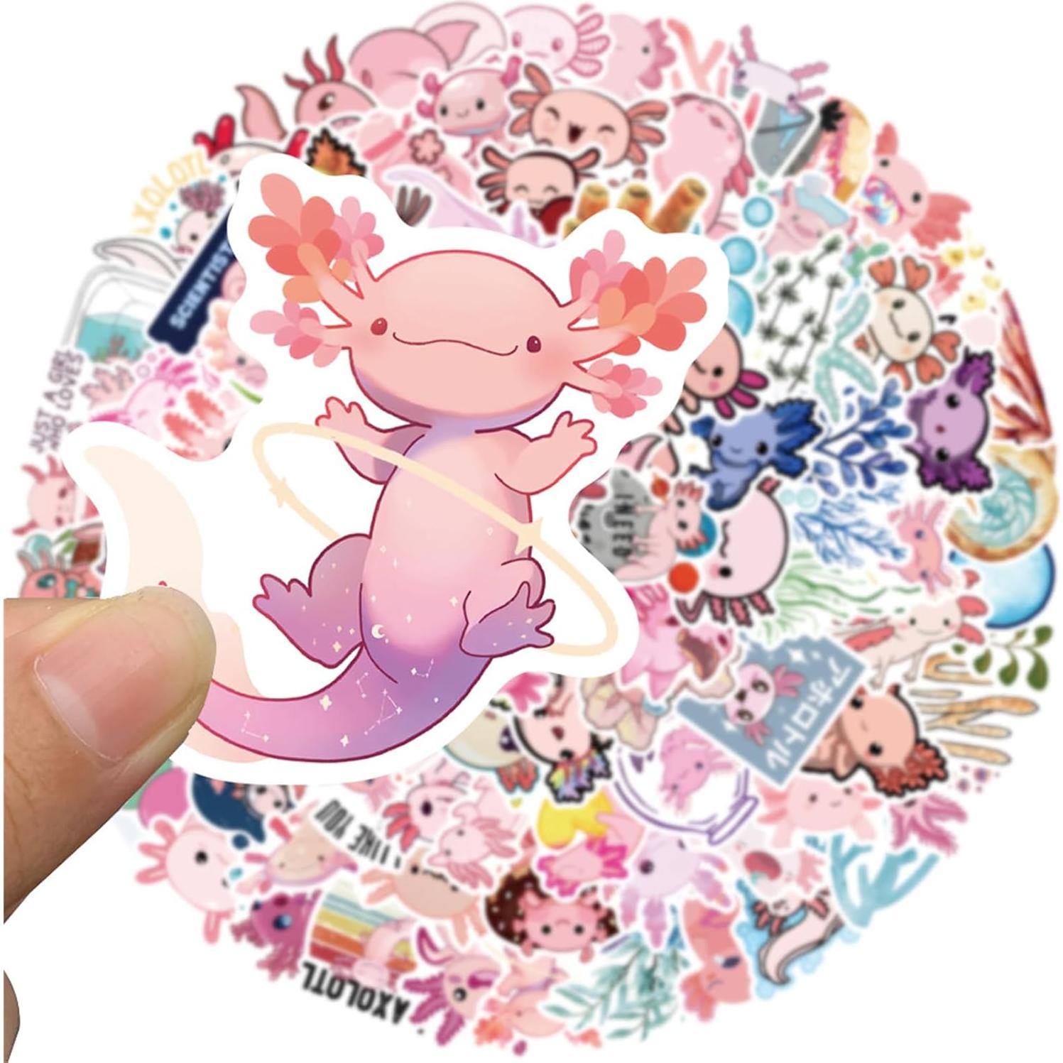 Calcomanías de Axolote 100 Pcs Glueewee PVC Impermeables