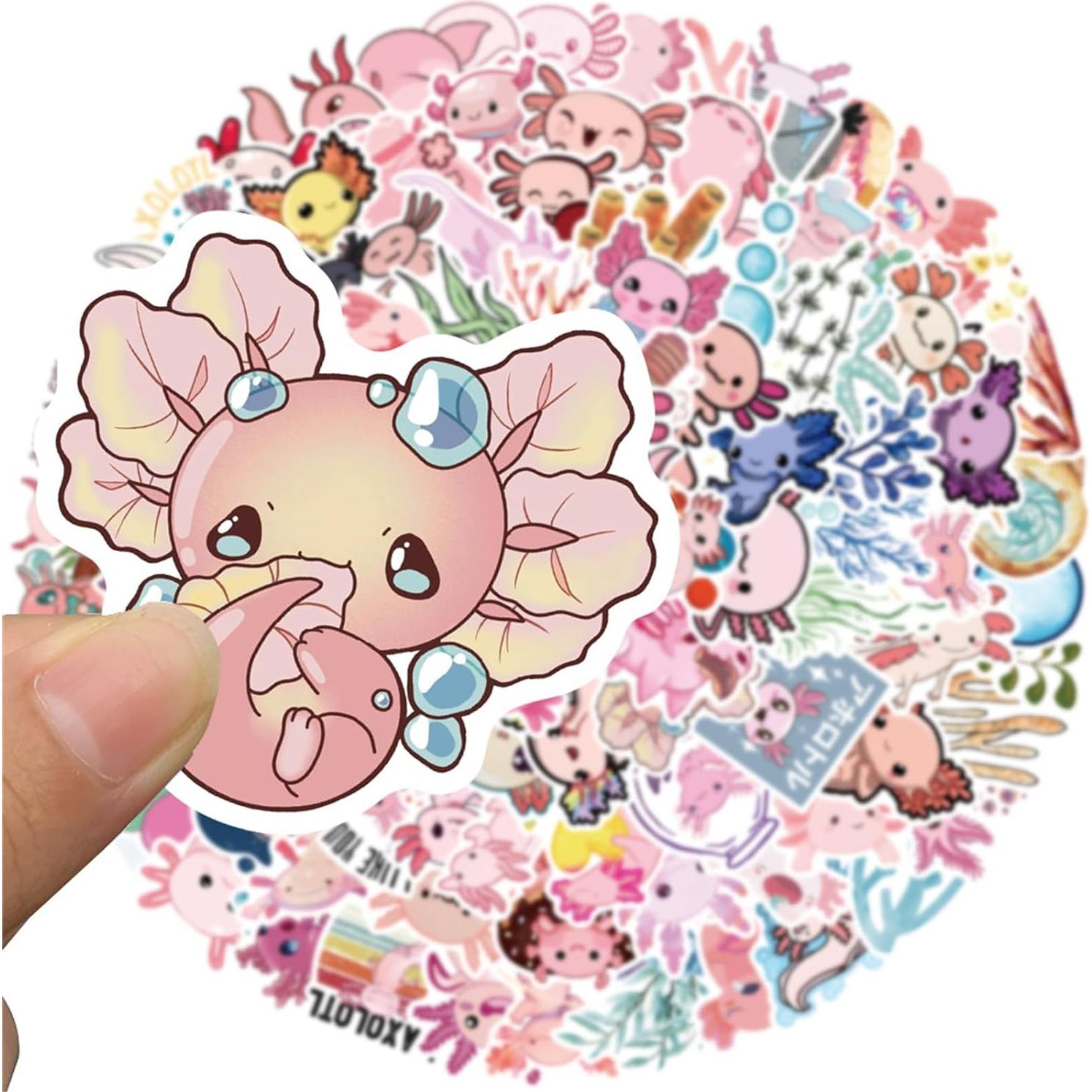 Calcomanías de Axolote 100 Pcs Glueewee PVC Impermeables