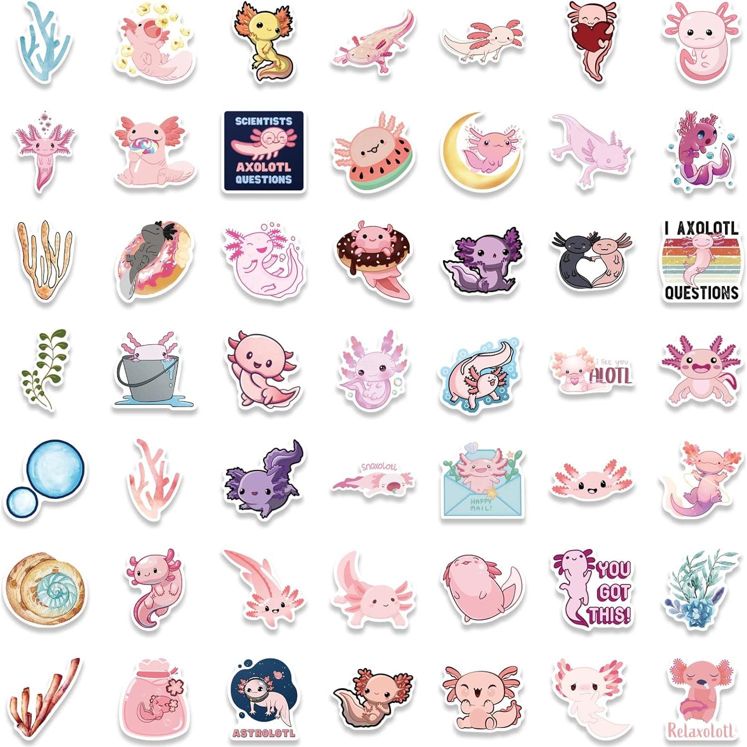 Calcomanías de Axolote 100 Pcs Glueewee PVC Impermeables