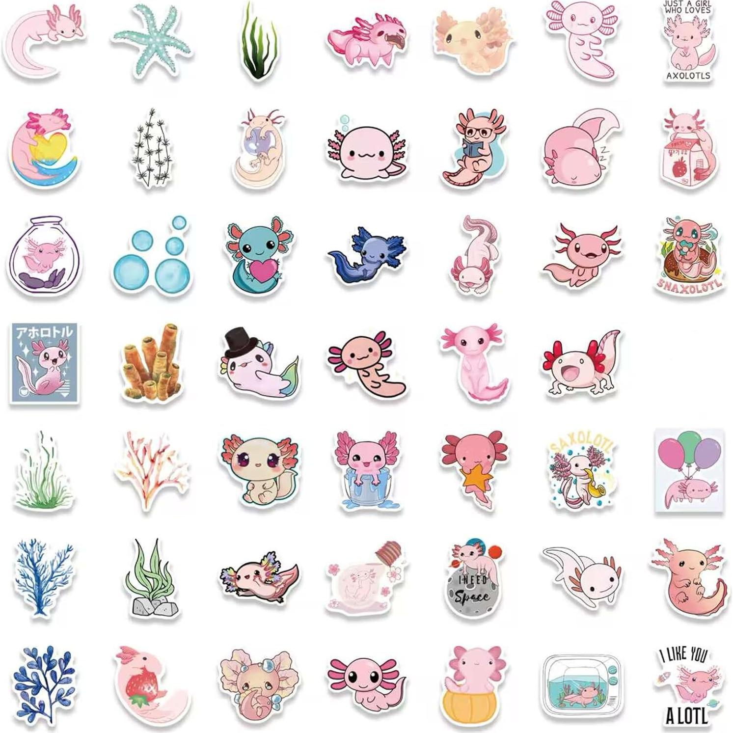 Calcomanías de Axolote 100 Pcs Glueewee PVC Impermeables