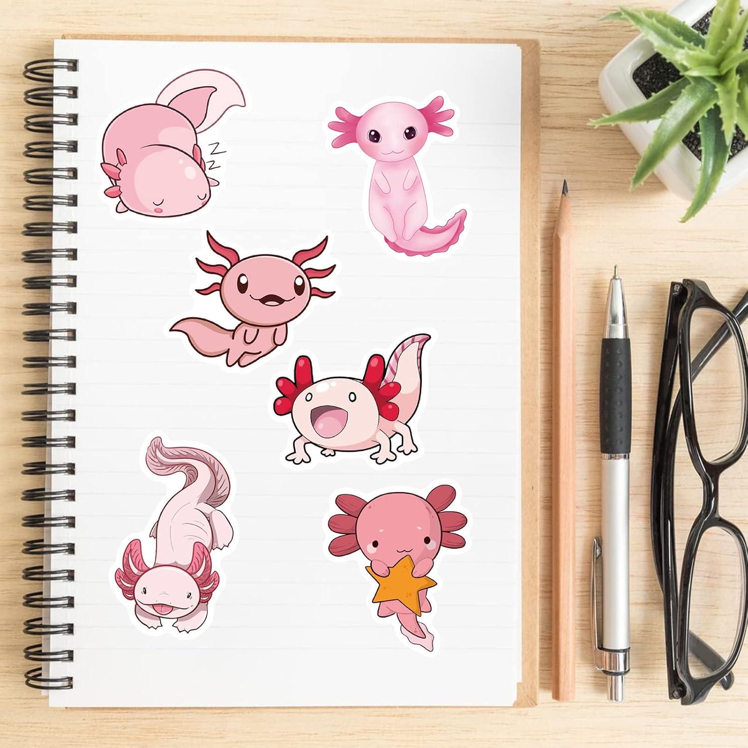 Calcomanías de Axolote 100 Pcs Glueewee PVC Impermeables