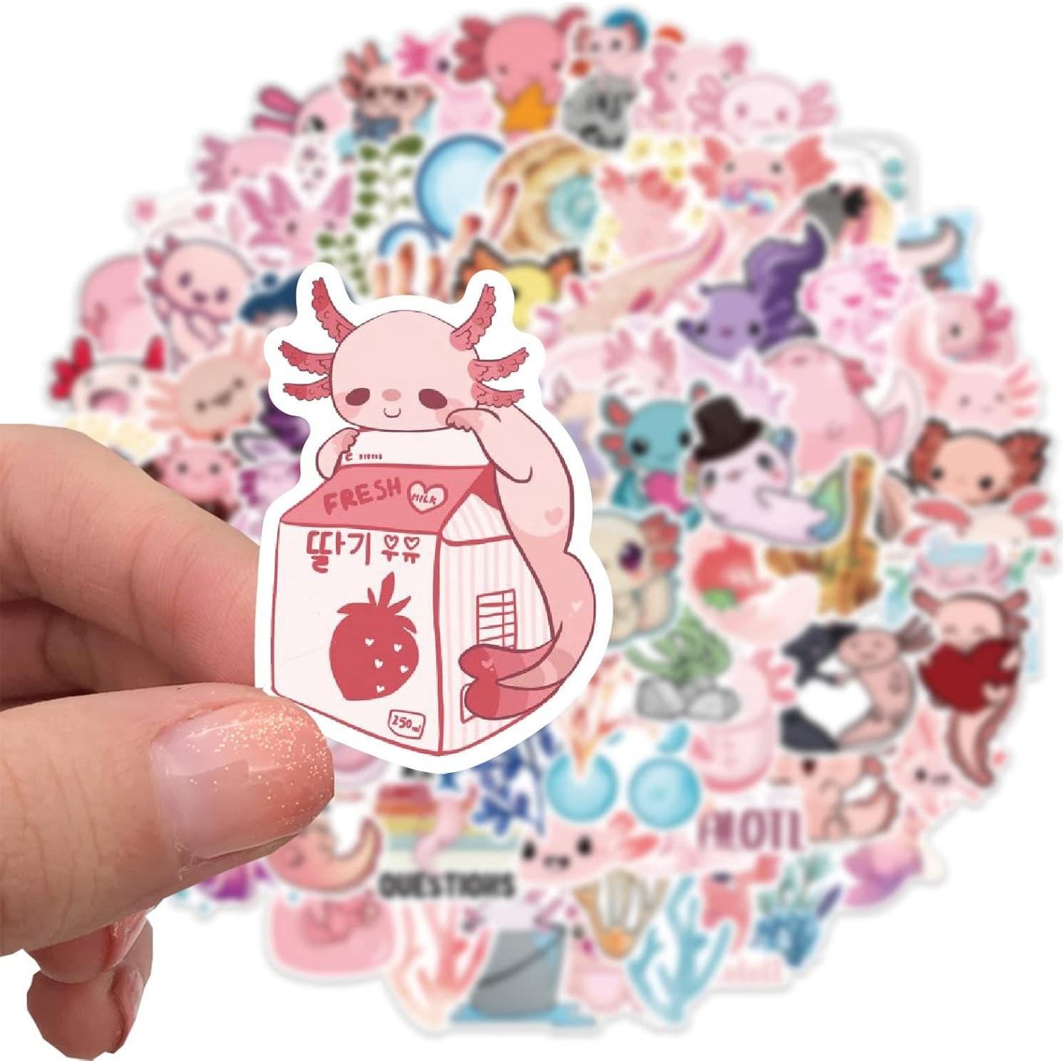 Calcomanías de Axolote 100 Pcs Glueewee PVC Impermeables