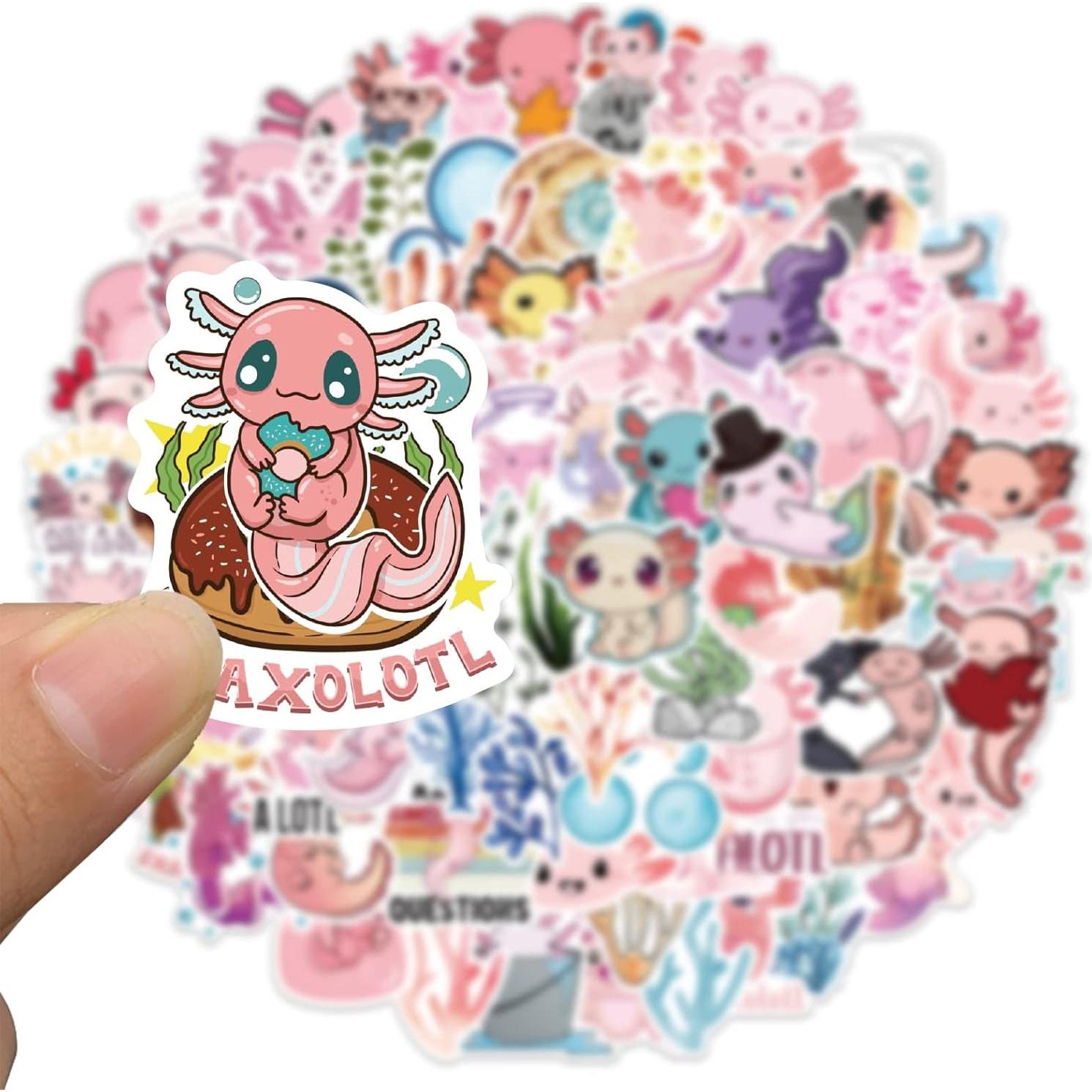 Calcomanías de Axolote 100 Pcs Glueewee PVC Impermeables
