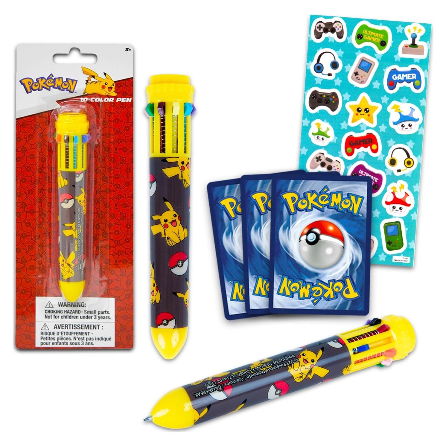 Juego de bolígrafos Pokémon 10 colores con Pikachu y tarjetas