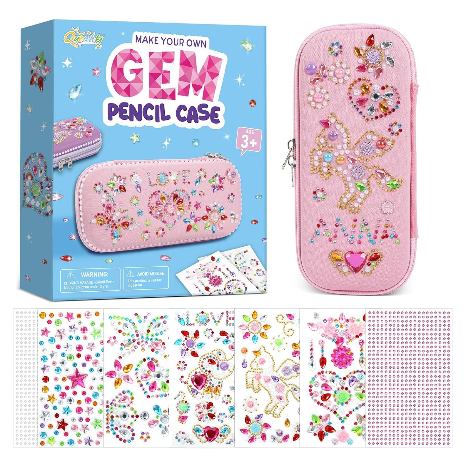 Estuche de Lápices DIY Rosa con Gemas Adhesivas Qyeahkj