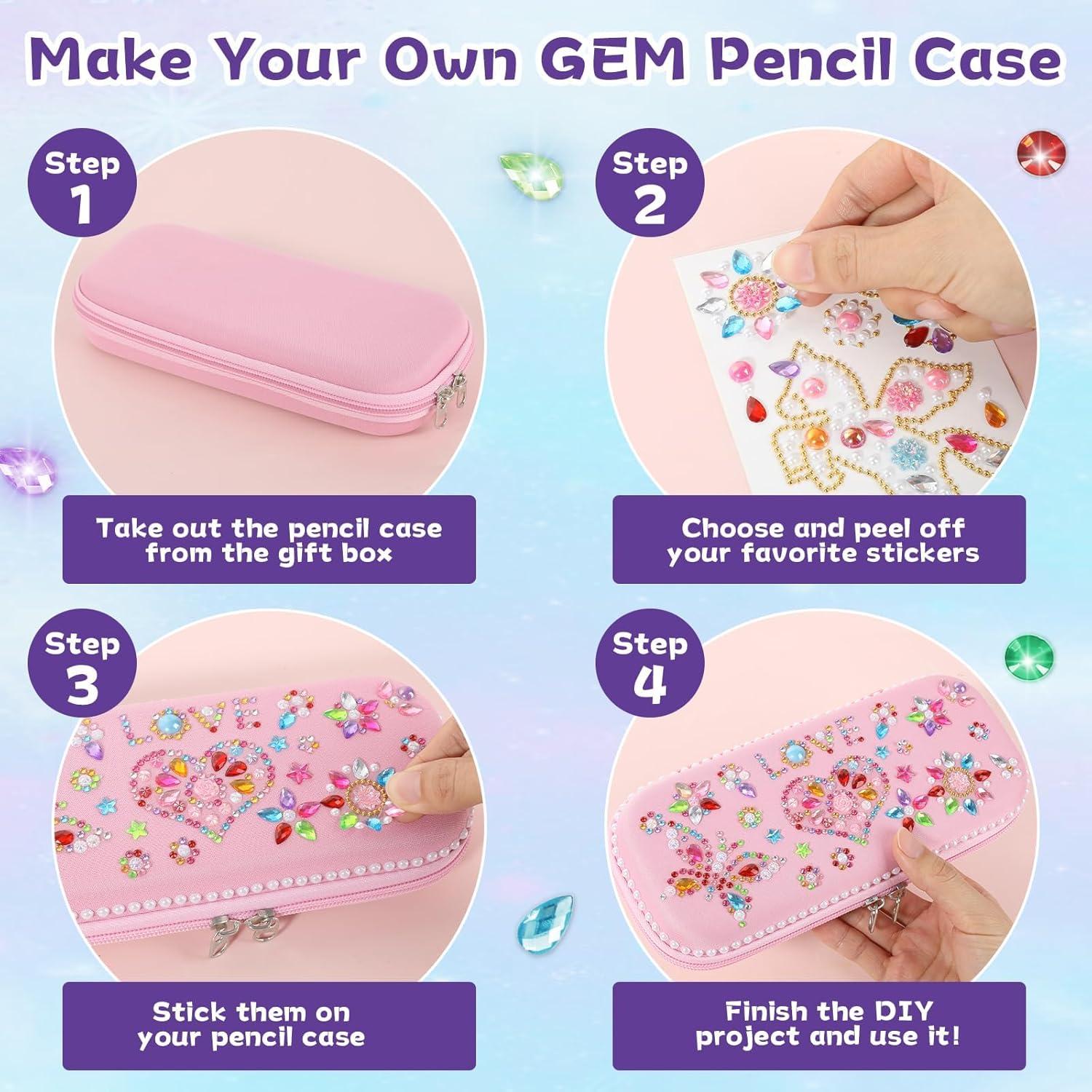 Estuche de Lápices DIY Rosa con Gemas Adhesivas Qyeahkj