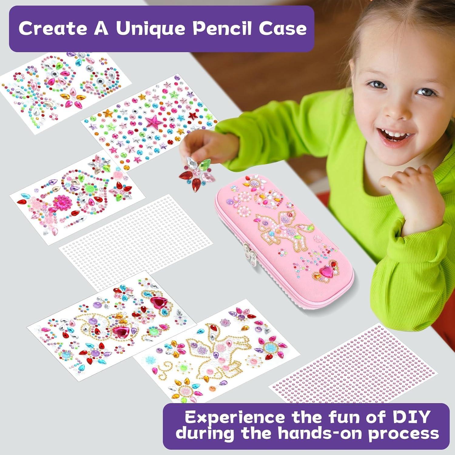 Estuche de Lápices DIY Rosa con Gemas Adhesivas Qyeahkj
