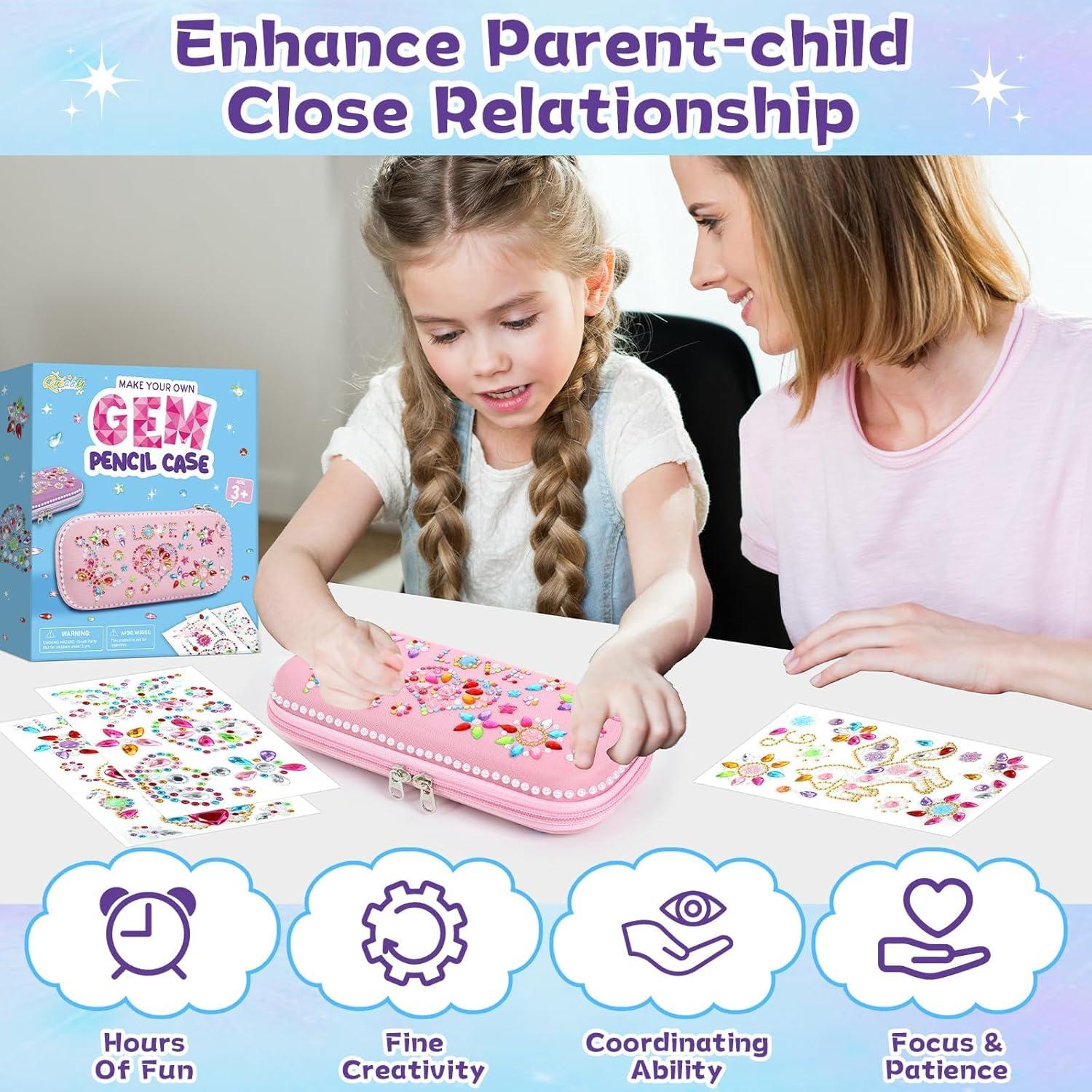 Estuche de Lápices DIY Rosa con Gemas Adhesivas Qyeahkj