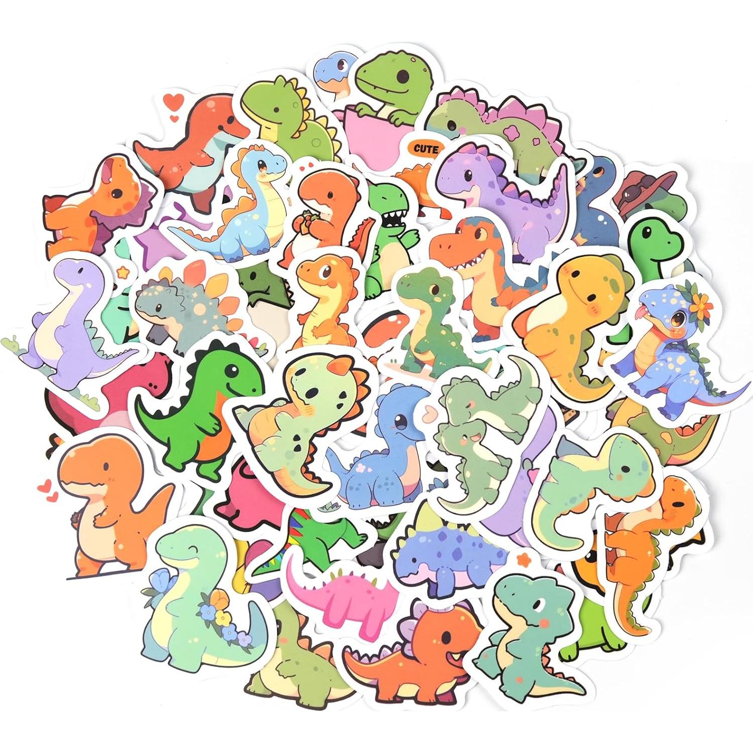 Aowplc 100 Pcs Cute Dinosaur Stickers Pack | Vinyl Stickers for Kids & Toddlers | Dinosaur Party Favors Crafts and Rewards