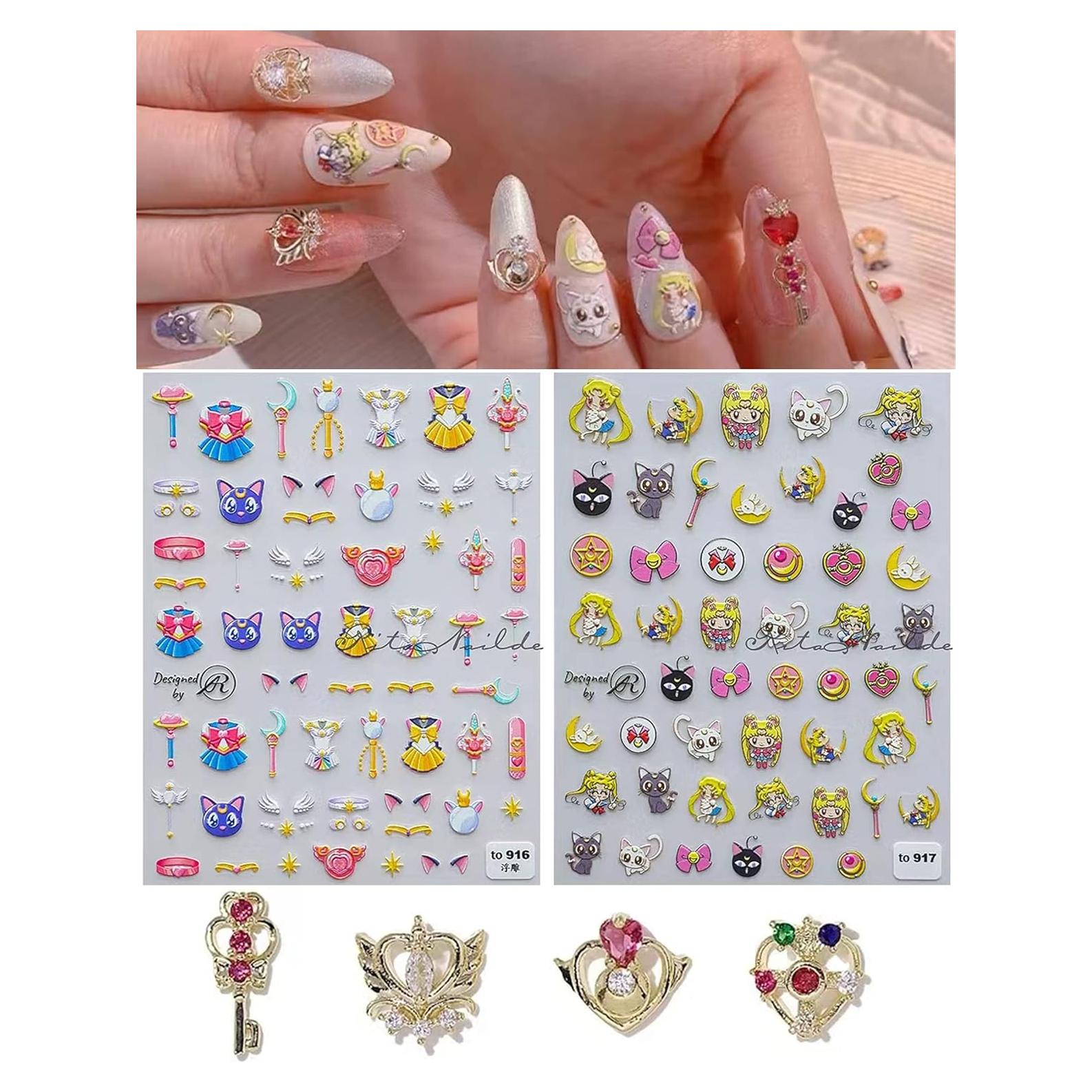 Calcomanías de Uñas Anime Lunar 5D + Accesorios 3D TPhaelay