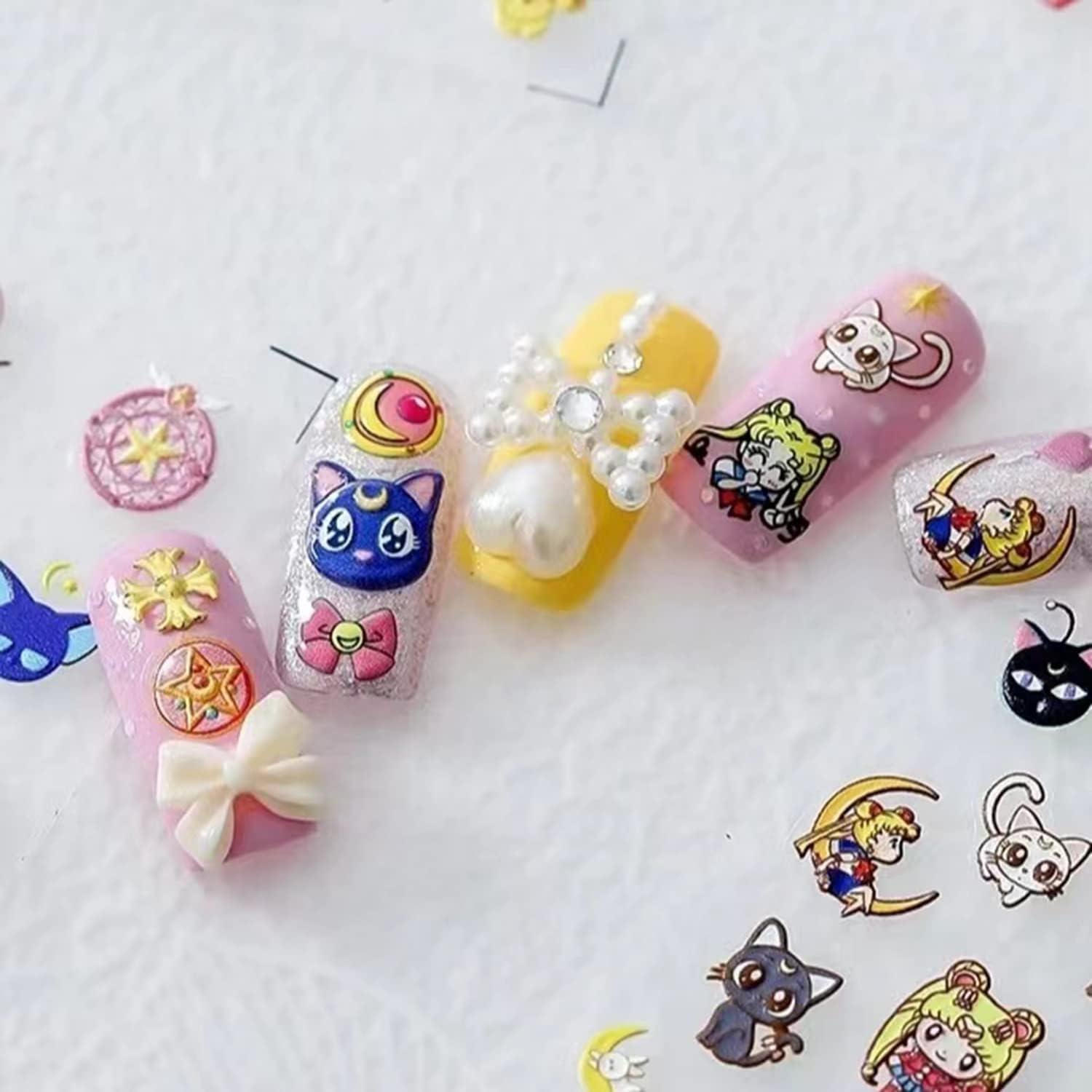 Calcomanías de Uñas Anime Lunar 5D + Accesorios 3D TPhaelay