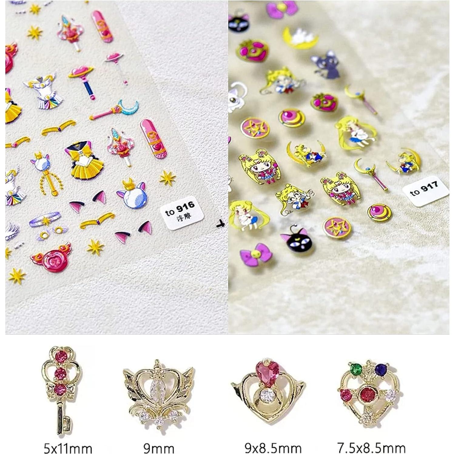 Calcomanías de Uñas Anime Lunar 5D + Accesorios 3D TPhaelay