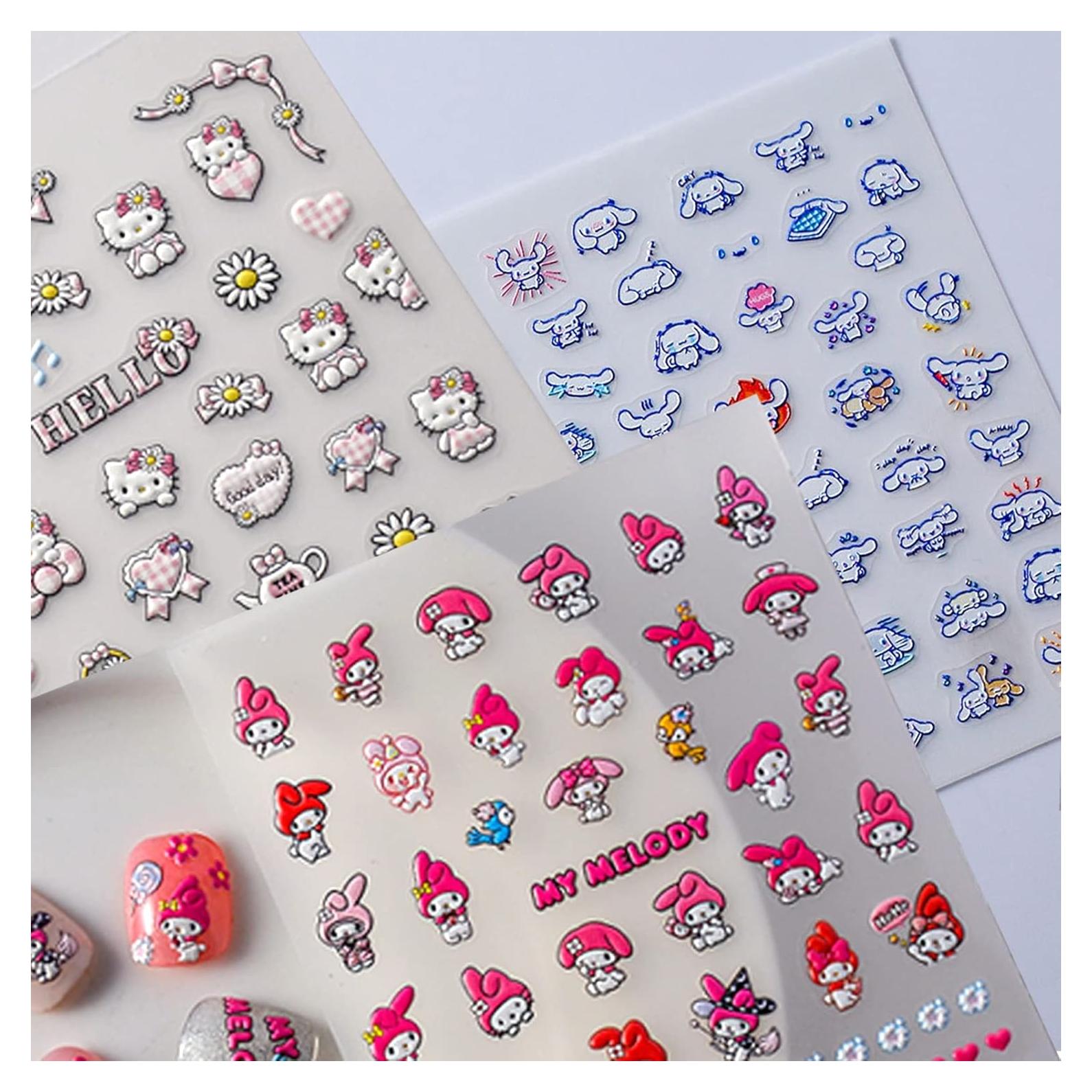 Calcomanías de Uñas Kawaii Anime Akutoer - 3 Hojas 5D