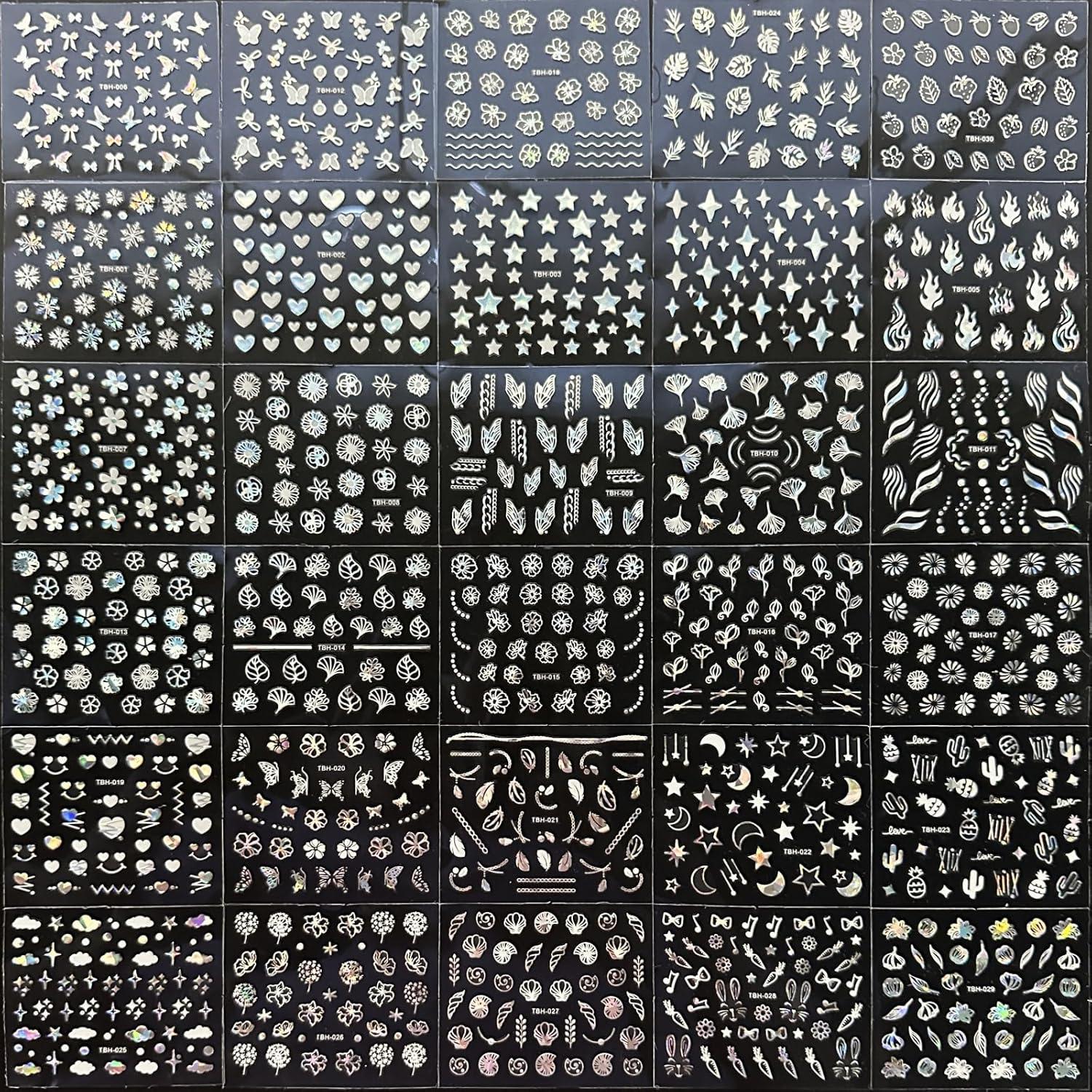 30 Hojas Calcomanías de Uñas Aurora 3D GUFUGU Multicolor