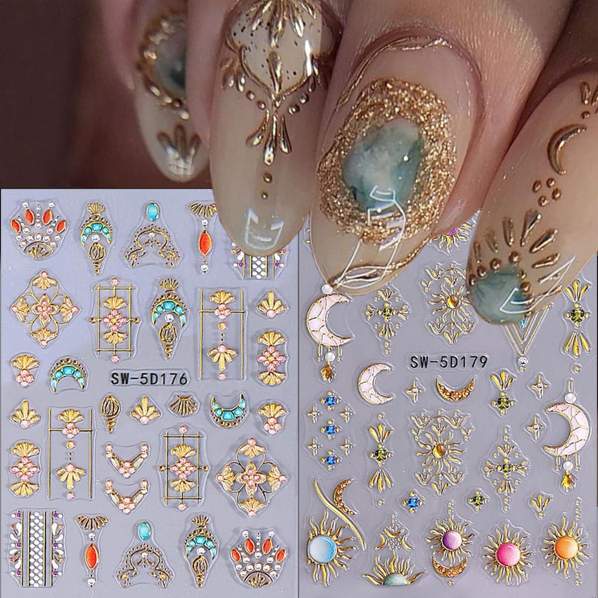 Calcomanías de Uñas Bohemias NZRAESTRS 2 Hojas Estrellas 5D