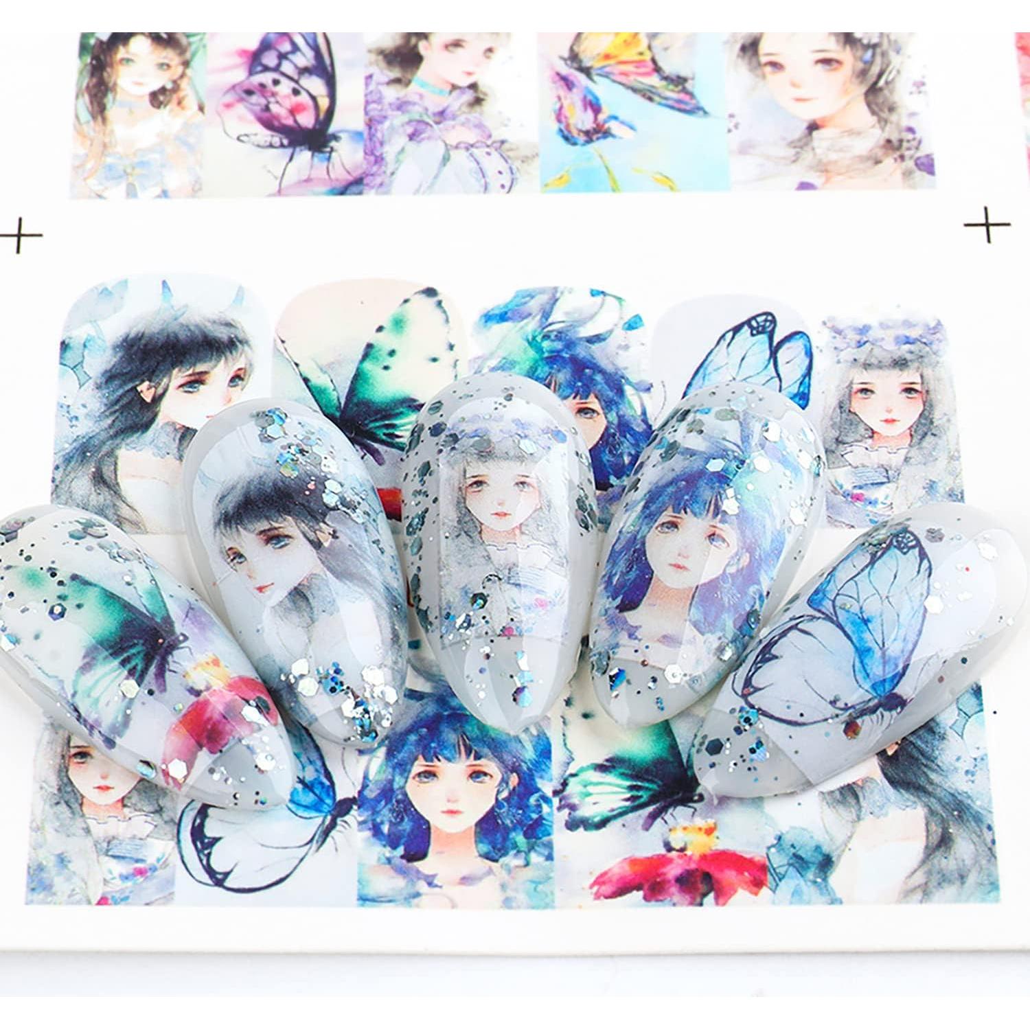 Calcomanías de Uñas TBRZTR 12 Hojas Mariposas y Dibujos Animados