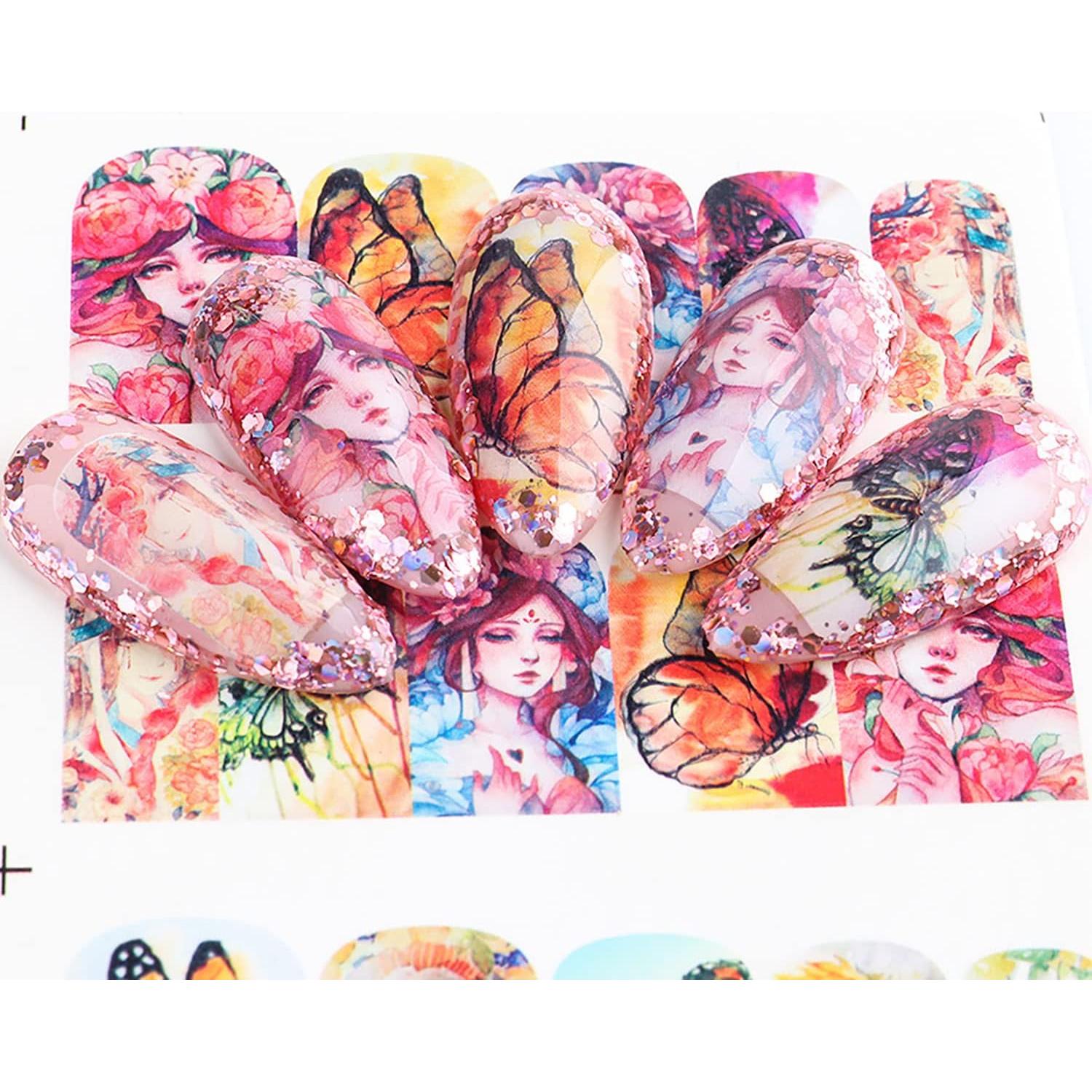 Calcomanías de Uñas TBRZTR 12 Hojas Mariposas y Dibujos Animados