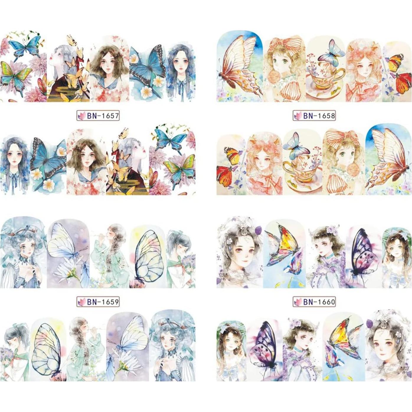 Calcomanías de Uñas TBRZTR 12 Hojas Mariposas y Dibujos Animados