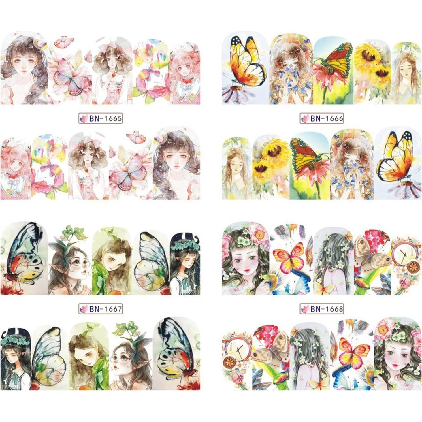 Calcomanías de Uñas TBRZTR 12 Hojas Mariposas y Dibujos Animados