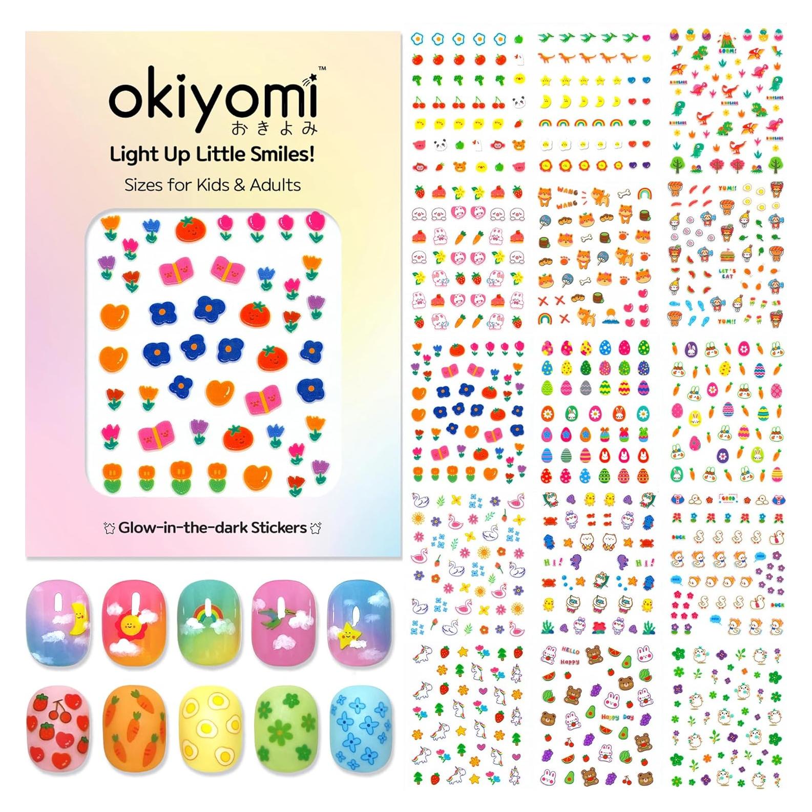 Calcomanías de Uñas Okiyomi 15 Hojas Brillan en la Oscuridad