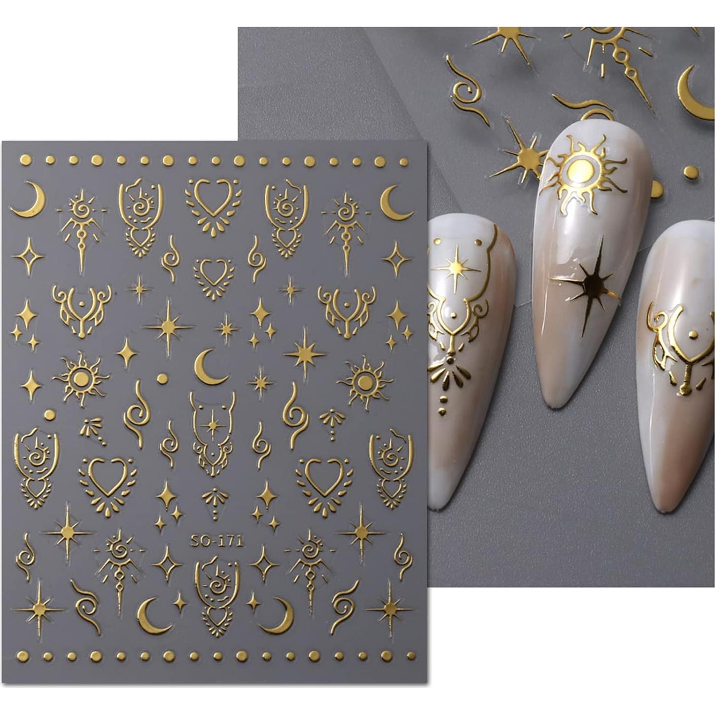 Pegatinas de Uñas Autoadhesivas JMEOWIO - Luna y Estrella