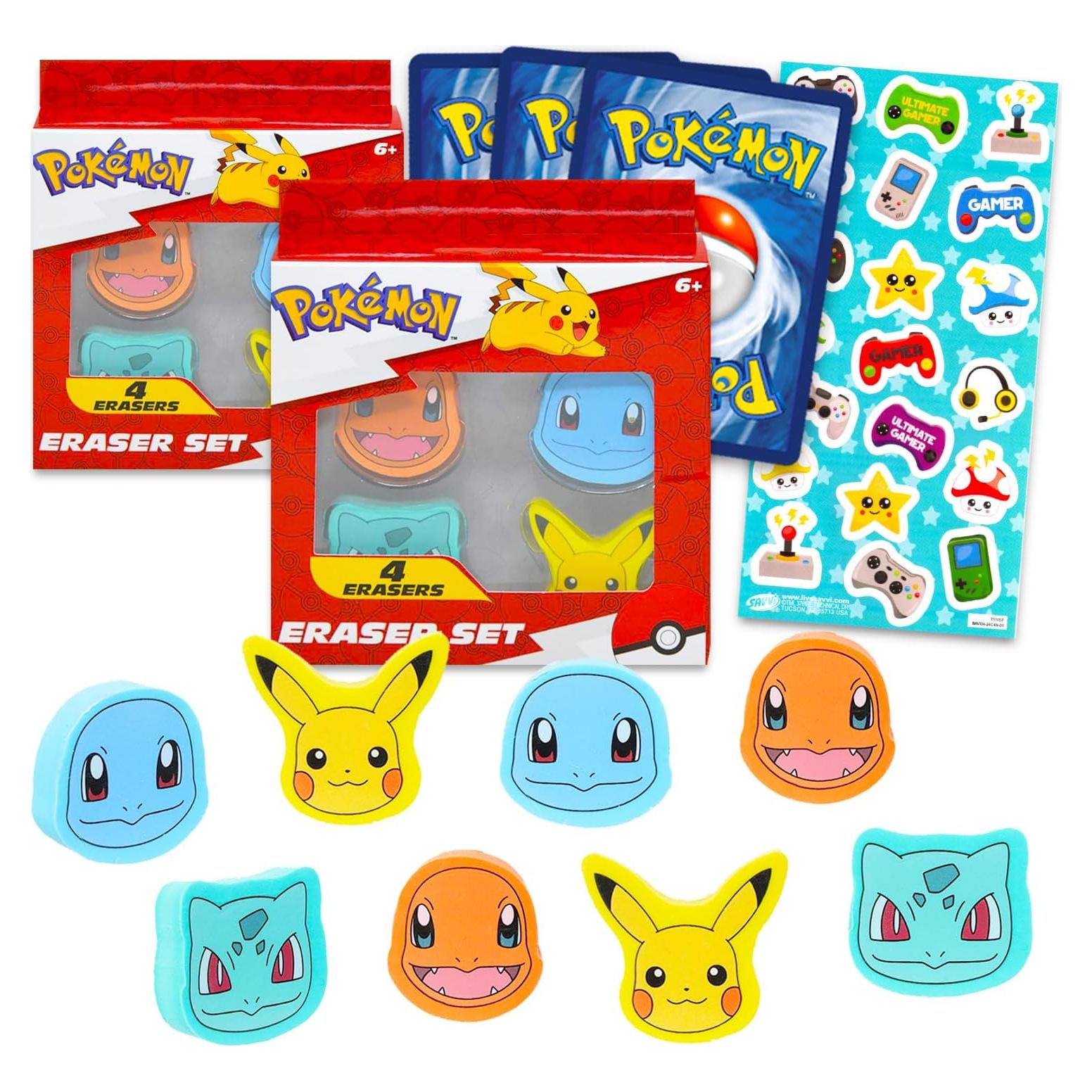 Conjunto de 8 Borradores Pokemon - Favores de Fiesta Multicolor