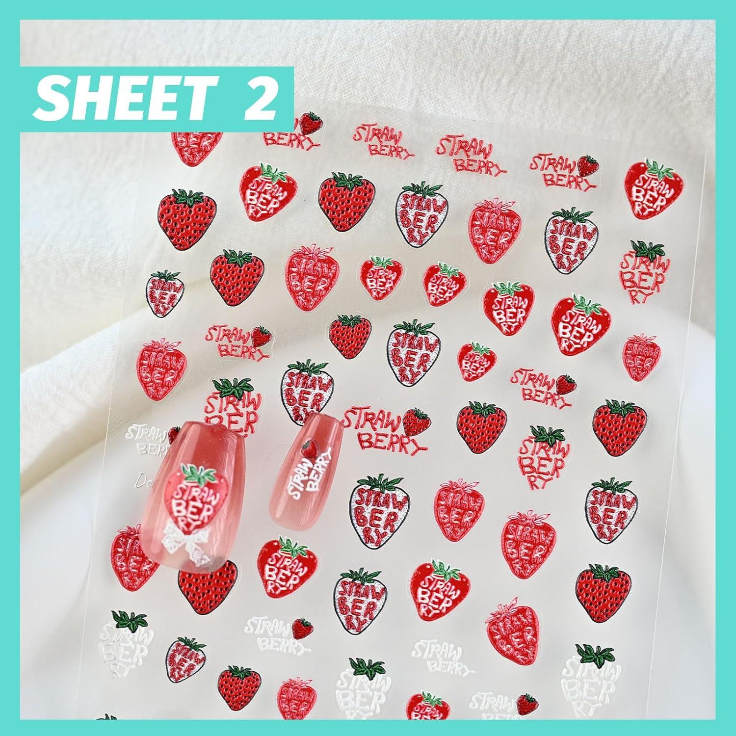 Calcomanías de Uñas 3D CESTSIREN Encaje de Fresa - 3 Hojas