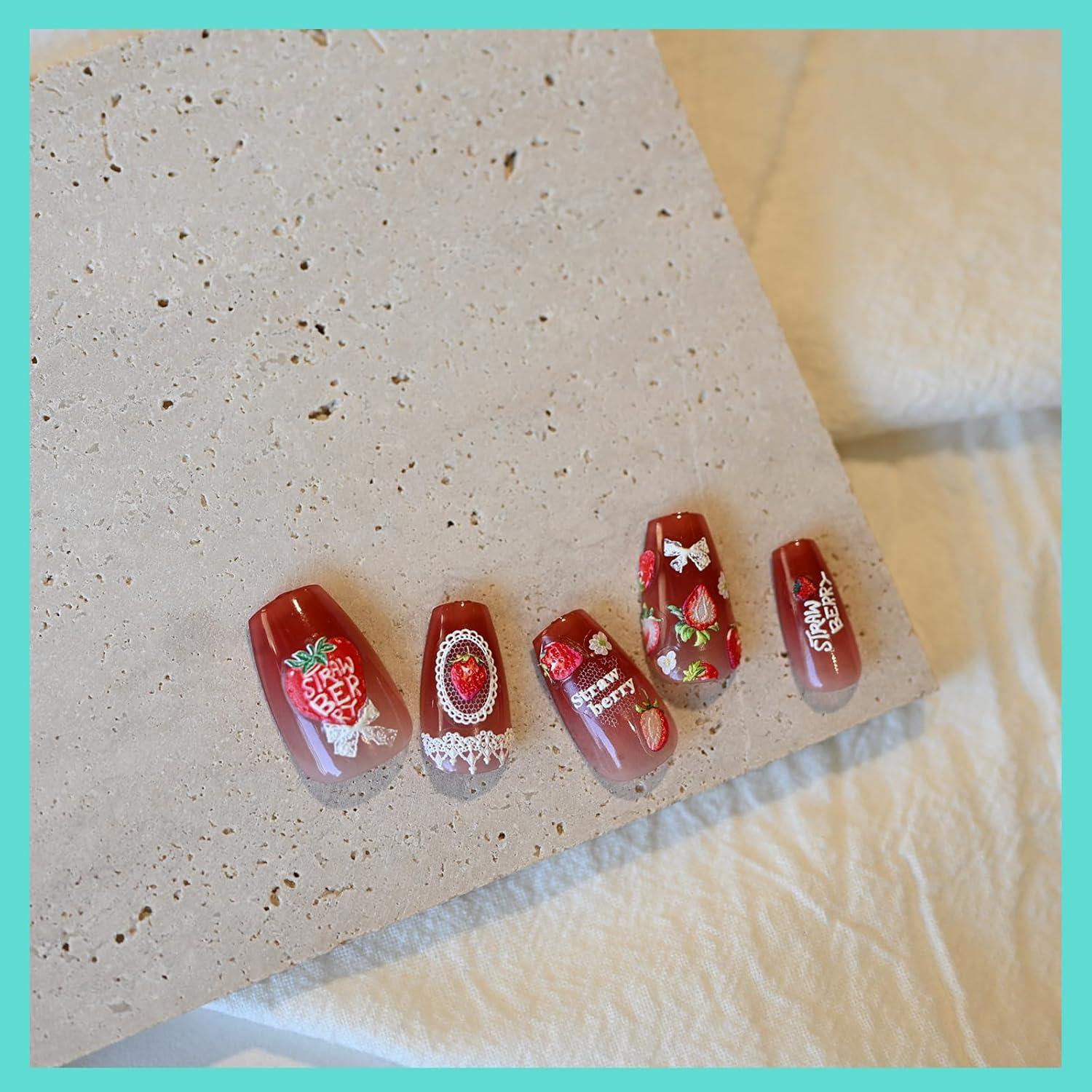 Calcomanías de Uñas 3D CESTSIREN Encaje de Fresa - 3 Hojas