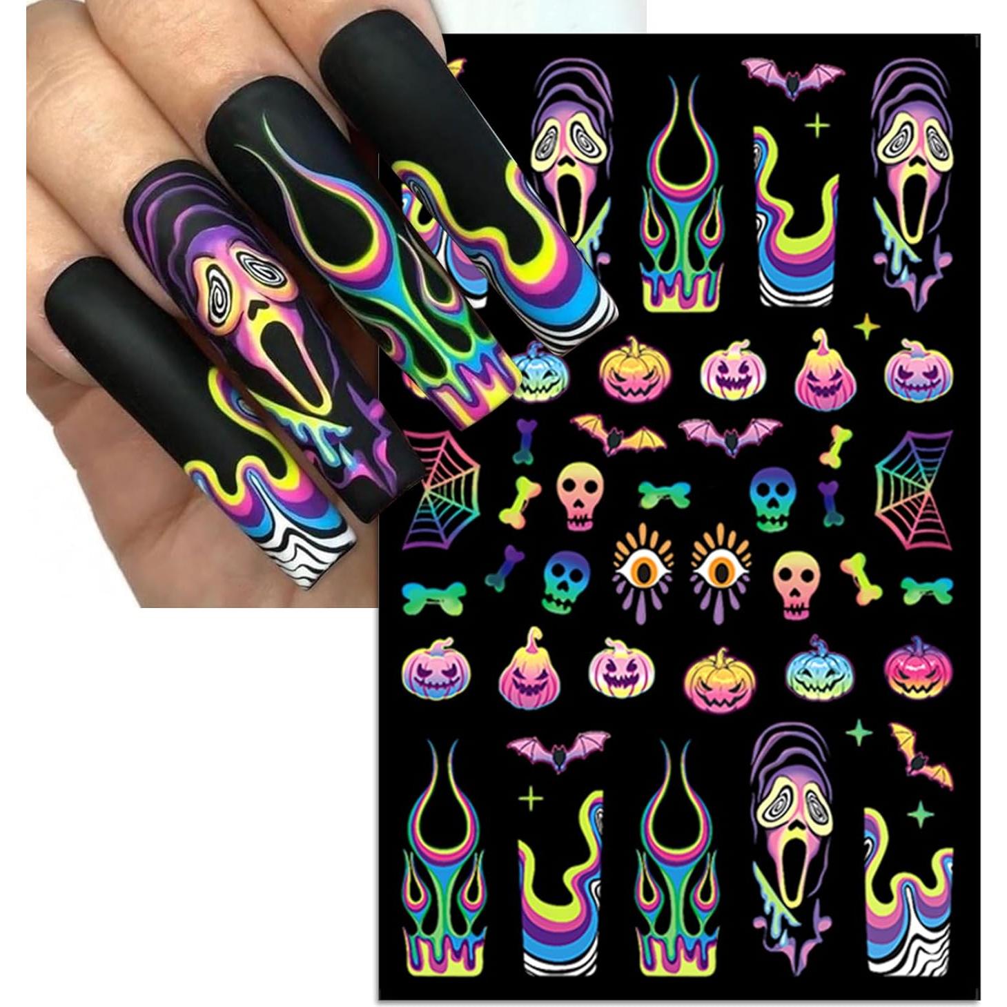Calcomanías de Uñas Halloween IDDFEVE 5 Hojas 3D Autoadhesivas