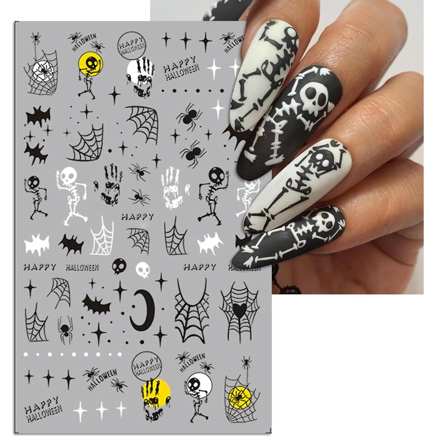Calcomanías de Uñas Halloween IDDFEVE 5 Hojas 3D Autoadhesivas