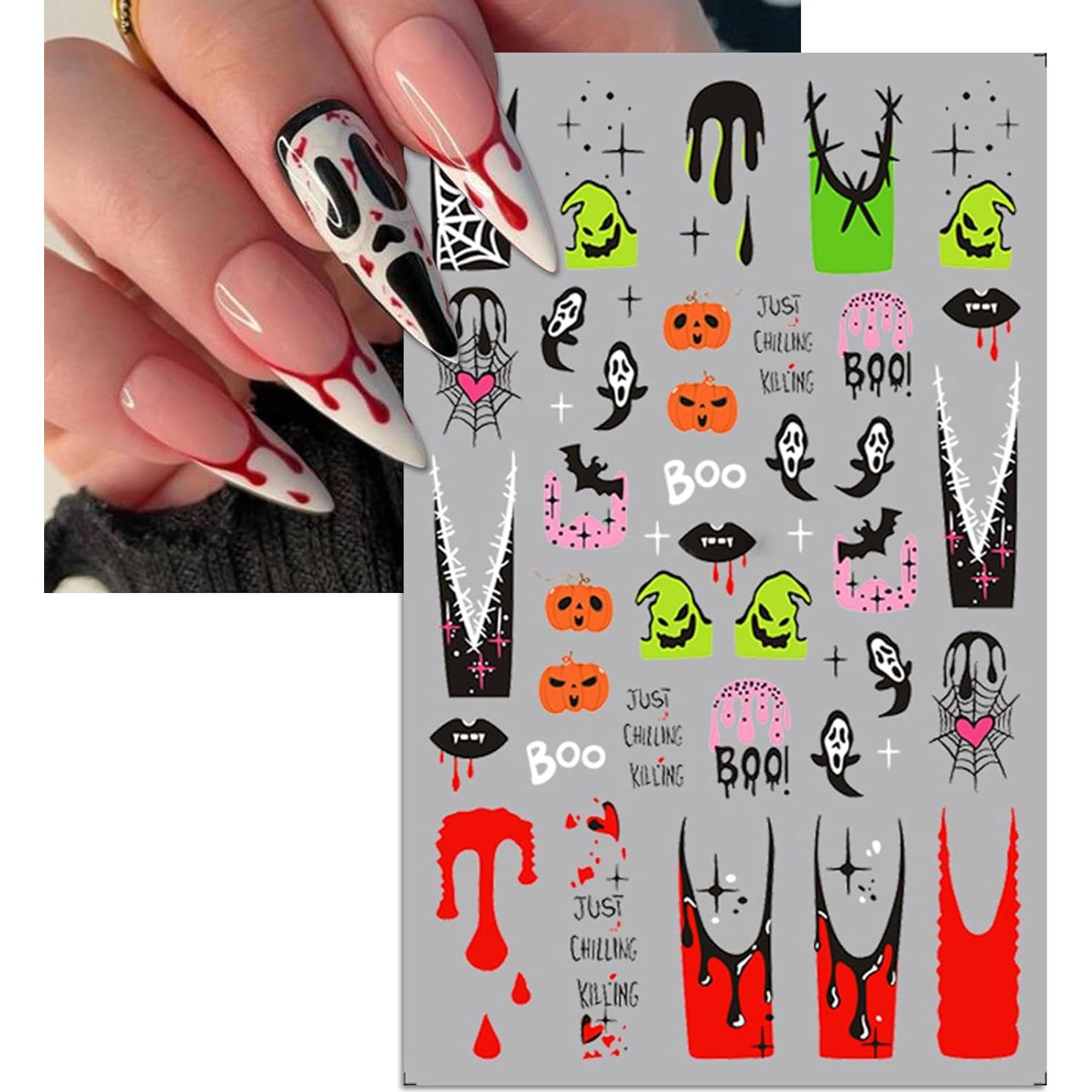 Calcomanías de Uñas Halloween IDDFEVE 5 Hojas 3D Autoadhesivas