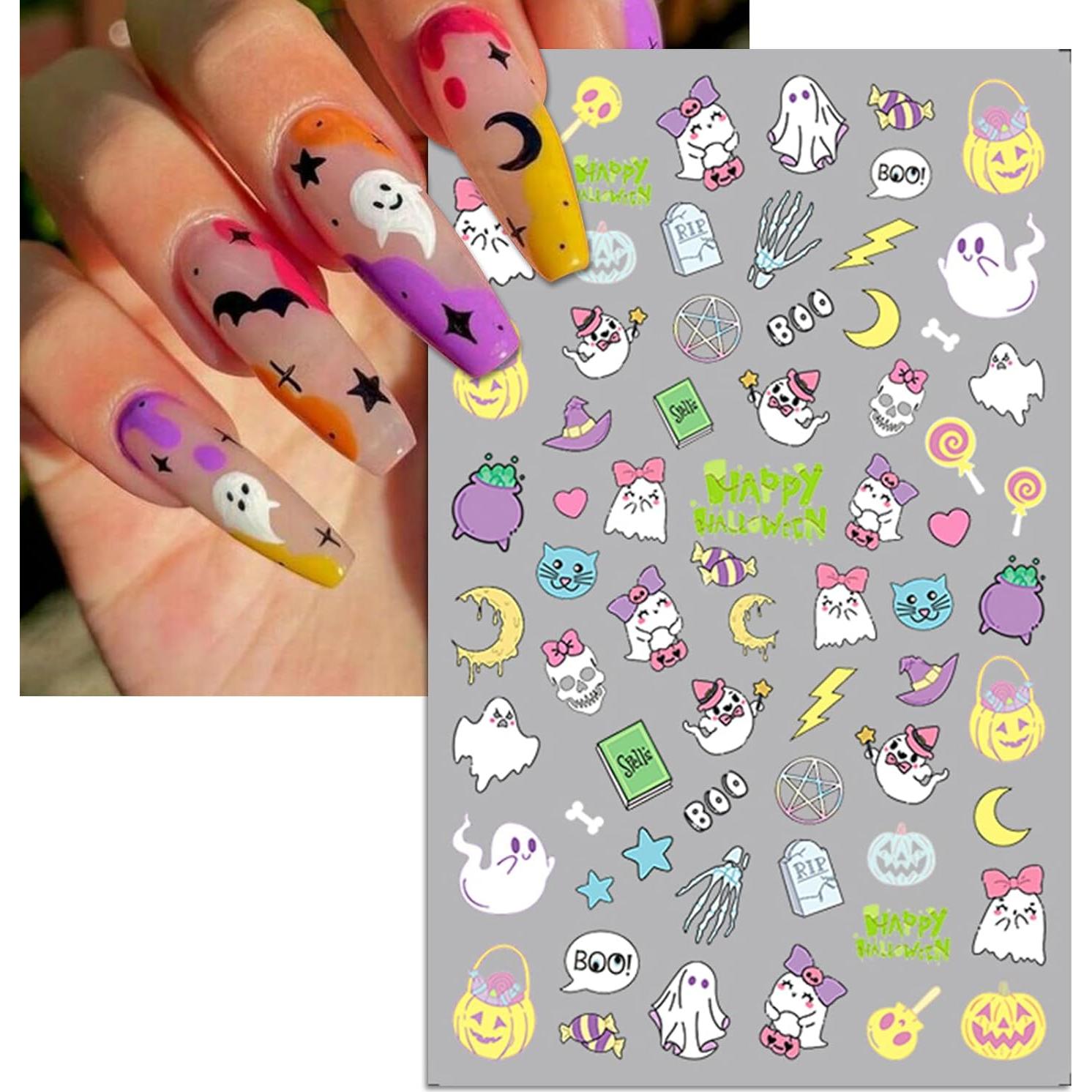 Calcomanías de Uñas Halloween IDDFEVE 5 Hojas 3D Autoadhesivas