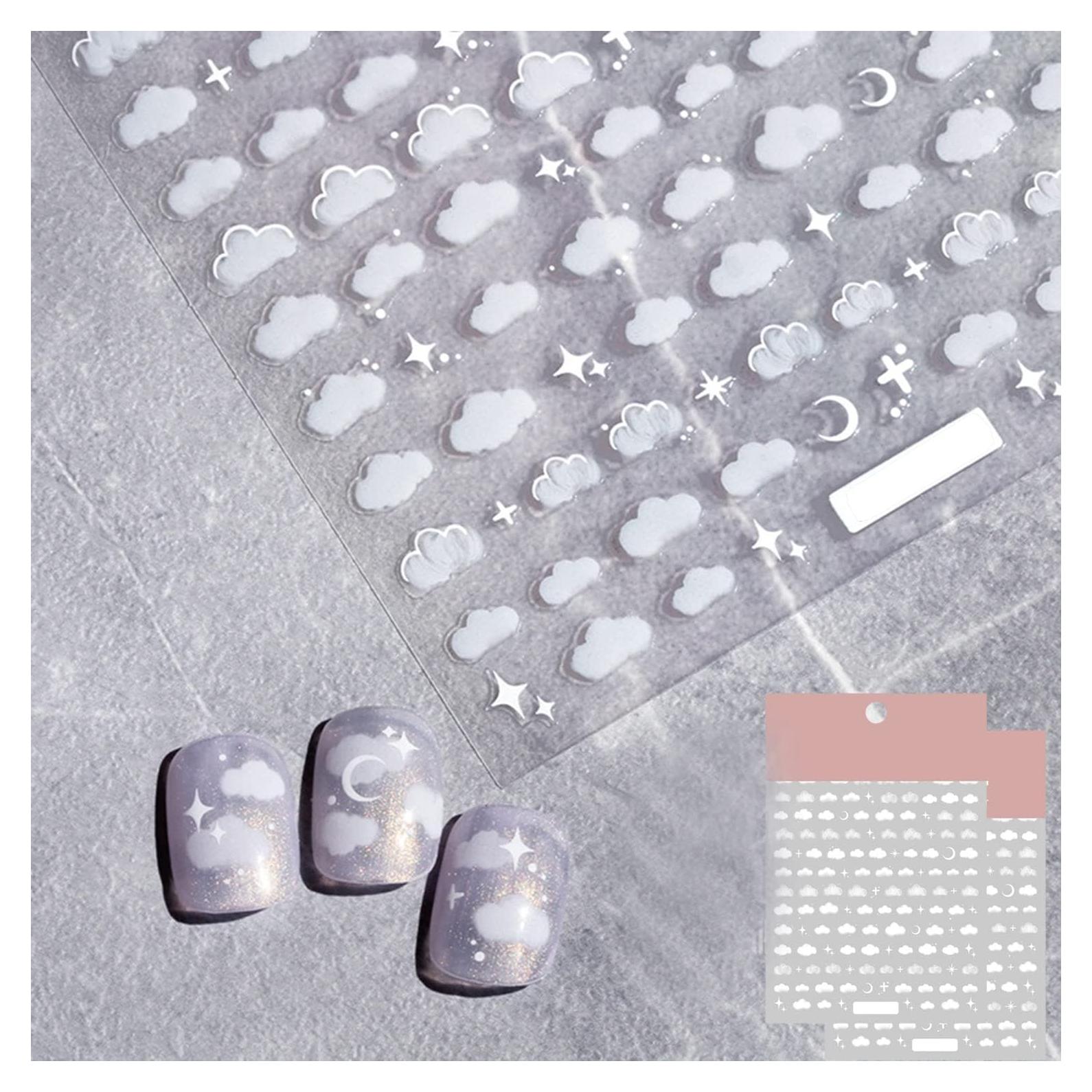 Calcomanías de Uñas 3D TPhaelay Nubes Blancas 2 Hojas