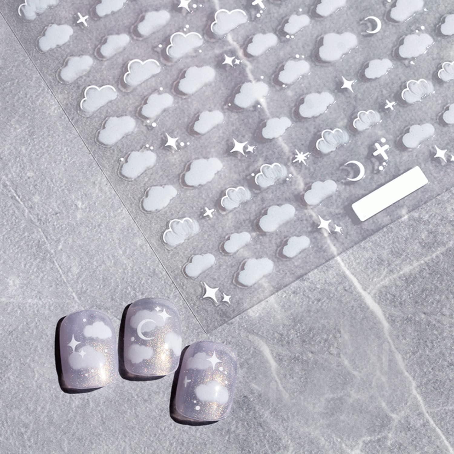 Calcomanías de Uñas 3D TPhaelay Nubes Blancas 2 Hojas