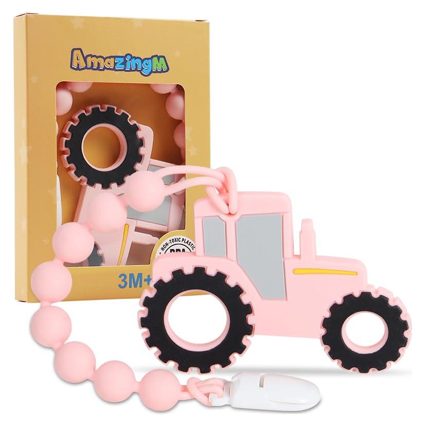 Mordedor de Silicona AmazingM Tractor Rosa para Bebés