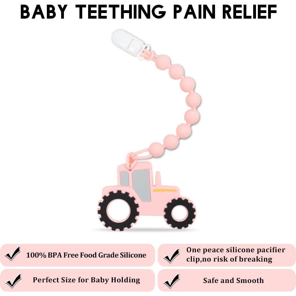 Mordedor de Silicona AmazingM Tractor Rosa para Bebés