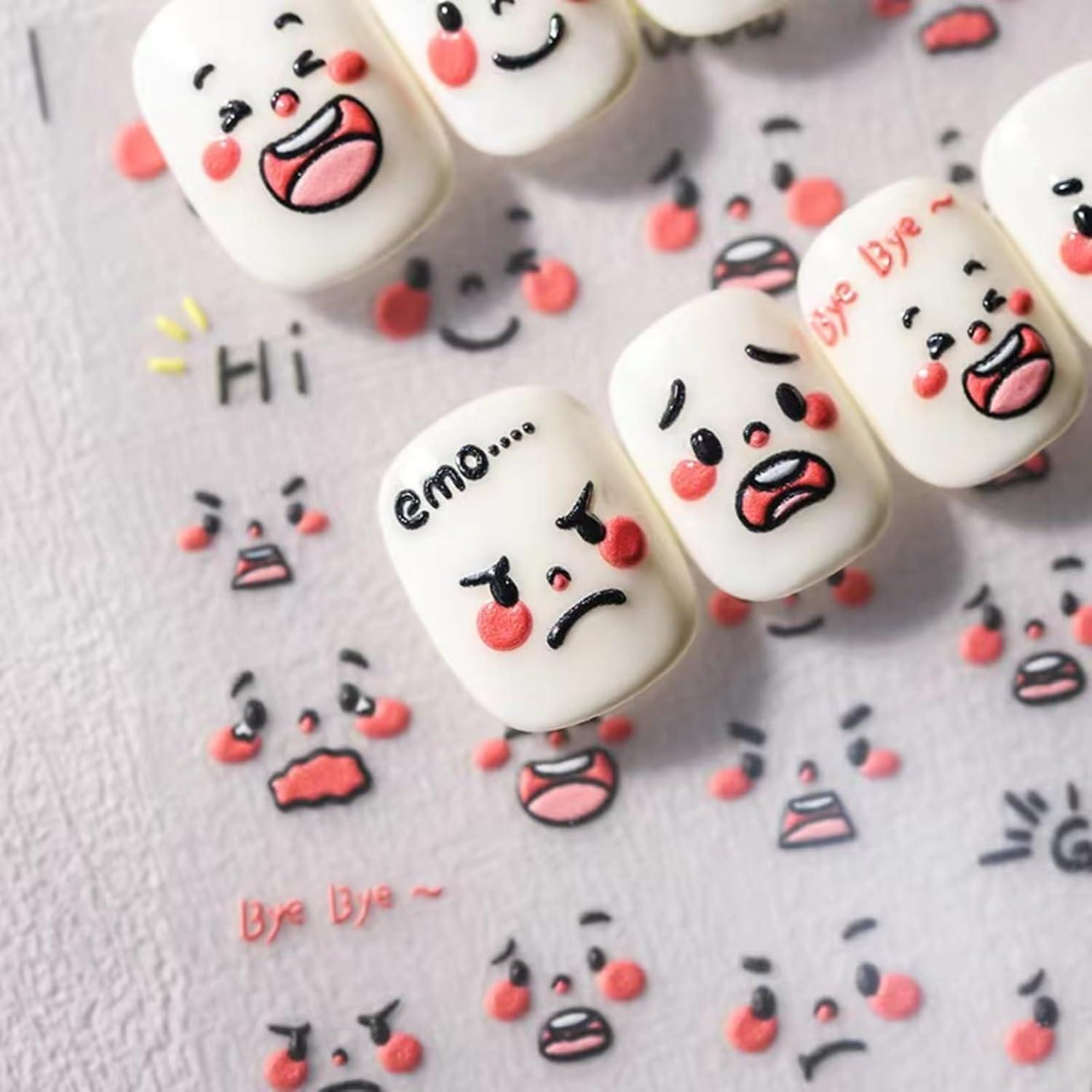 Calcomanías de Uñas Dedyel 5D Cara Sonriente Kawaii 3 Piezas