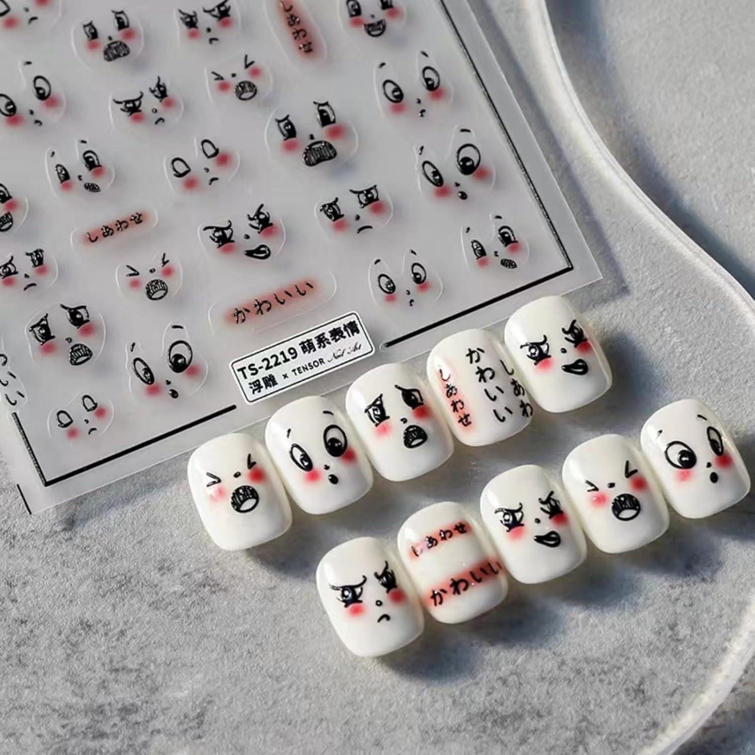 Calcomanías de Uñas Dedyel 5D Cara Sonriente Kawaii 3 Piezas