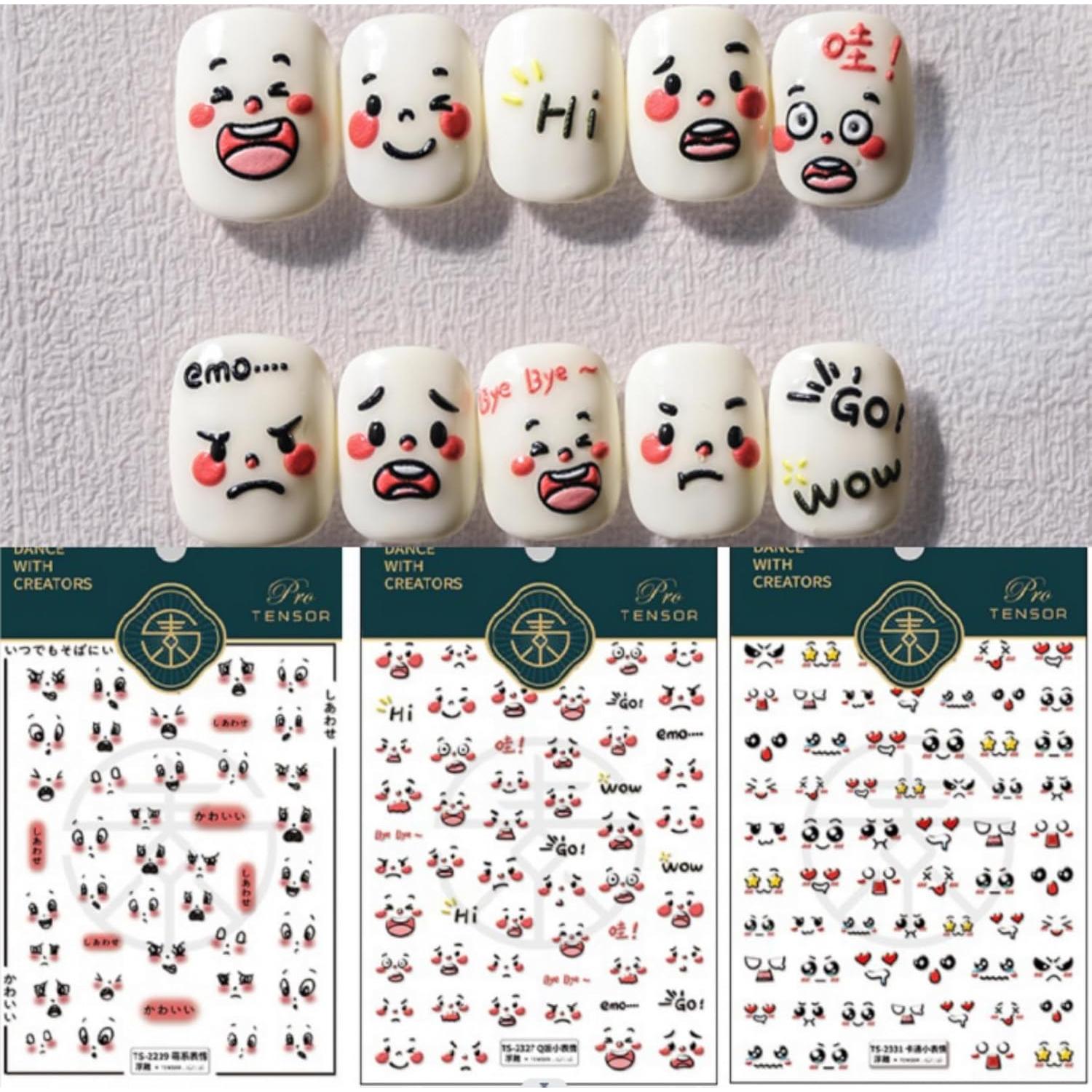 Calcomanías de Uñas Dedyel 5D Cara Sonriente Kawaii 3 Piezas