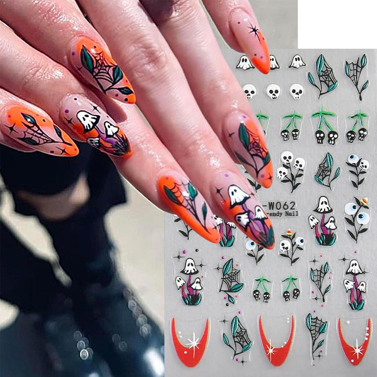 Calcomanías de Uñas de Halloween DAJIJIYOU - 4 Hojas 3D